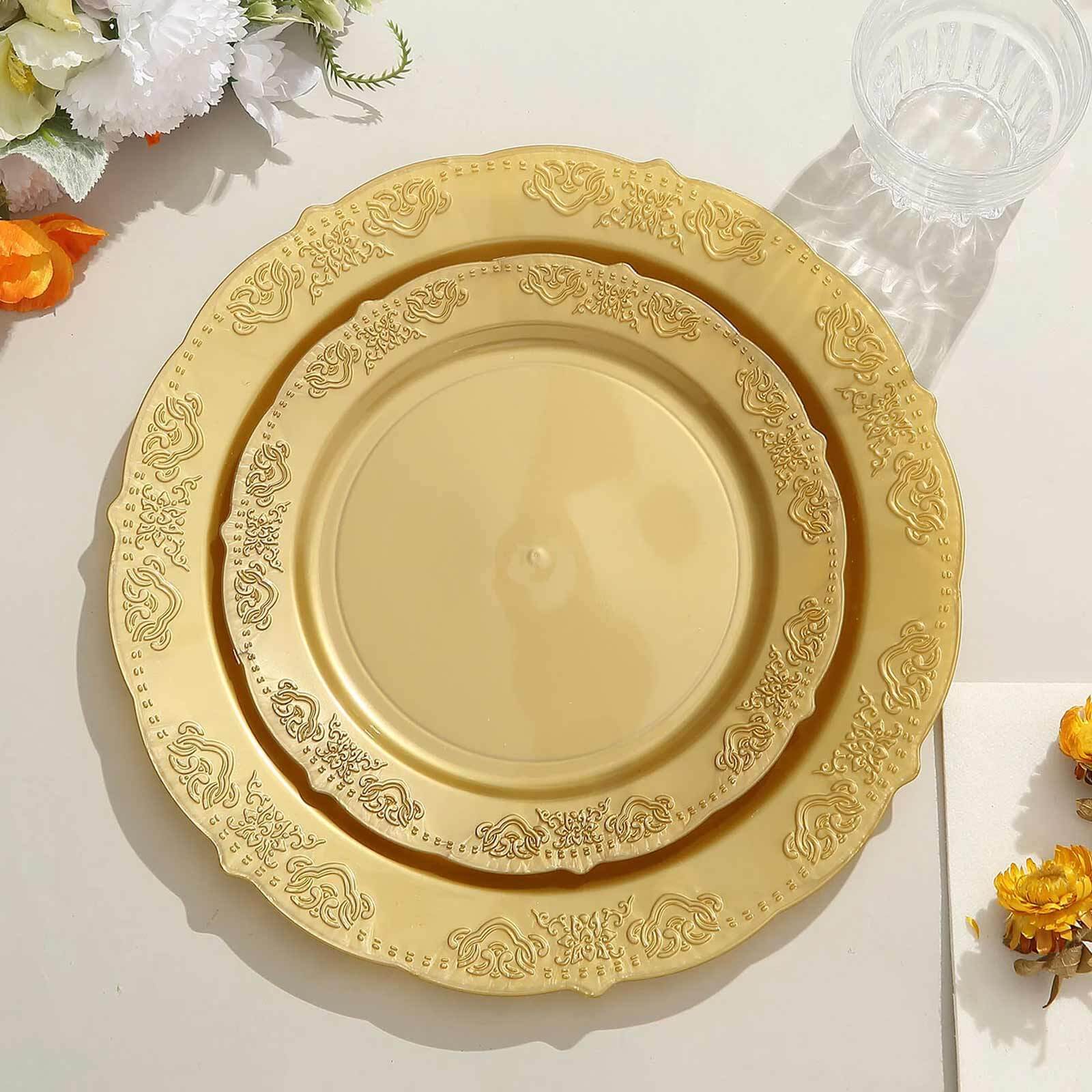 Hot Deal! 10-Pack Gold Embossed Scalloped Edge Plastic Round 7.5