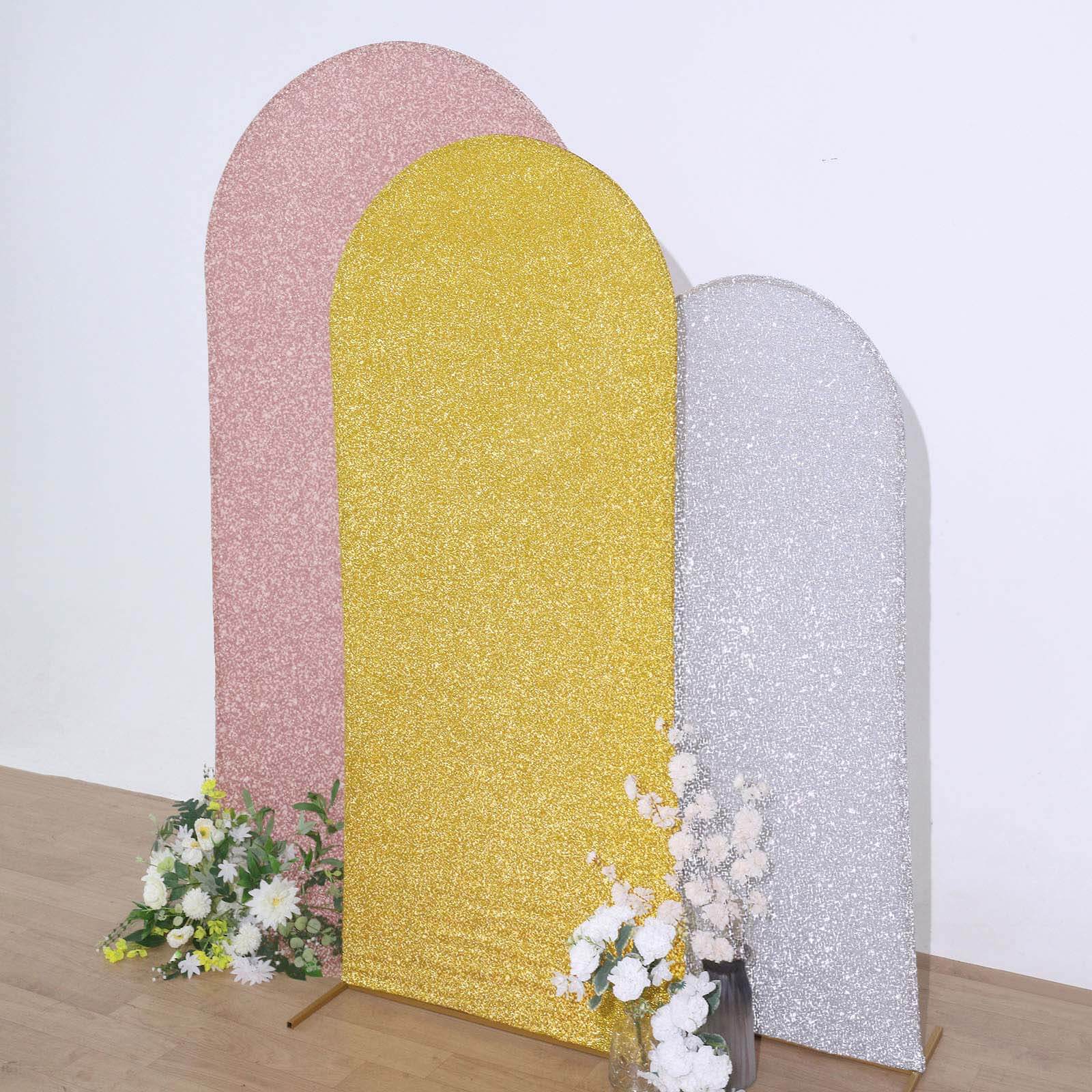 6ft Gold Shimmer Tinsel Spandex Cover for Round Top Wedding Arch - Ideal Choice!
