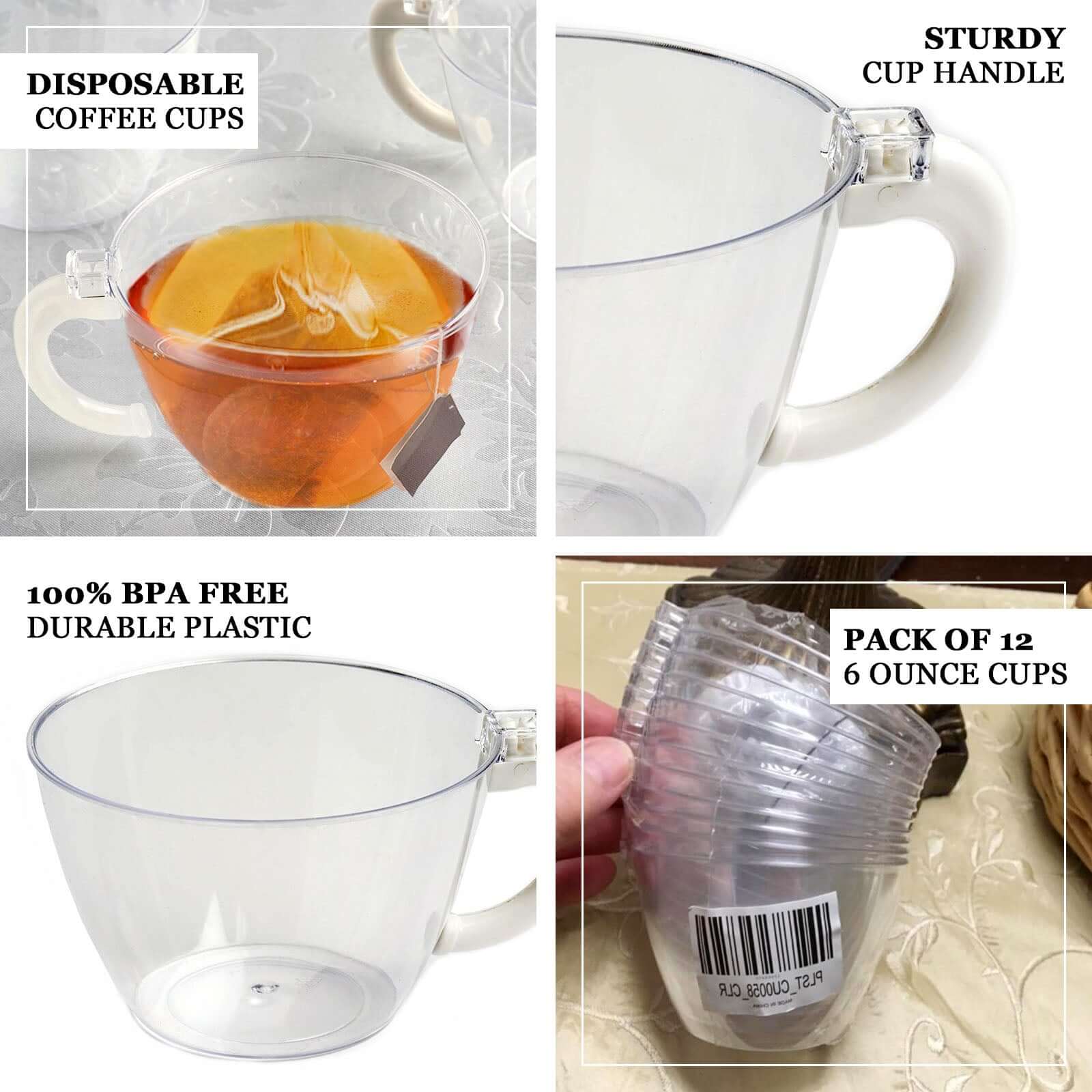 Hot Deal! 12-Pack Disposable 6oz Hard Plastic Coffee & Tea Cups with Handles