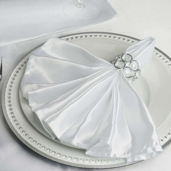 5-Pack White Satin 20x20 Dinner Napkins - Ideal for Upscale Events