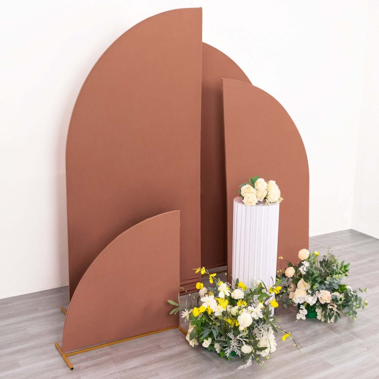4-Piece Custom Fitted Matte Terracotta (Rust) Spandex Half Moon Wedding Arch Backdrop Covers - 2.5ft to 7ft