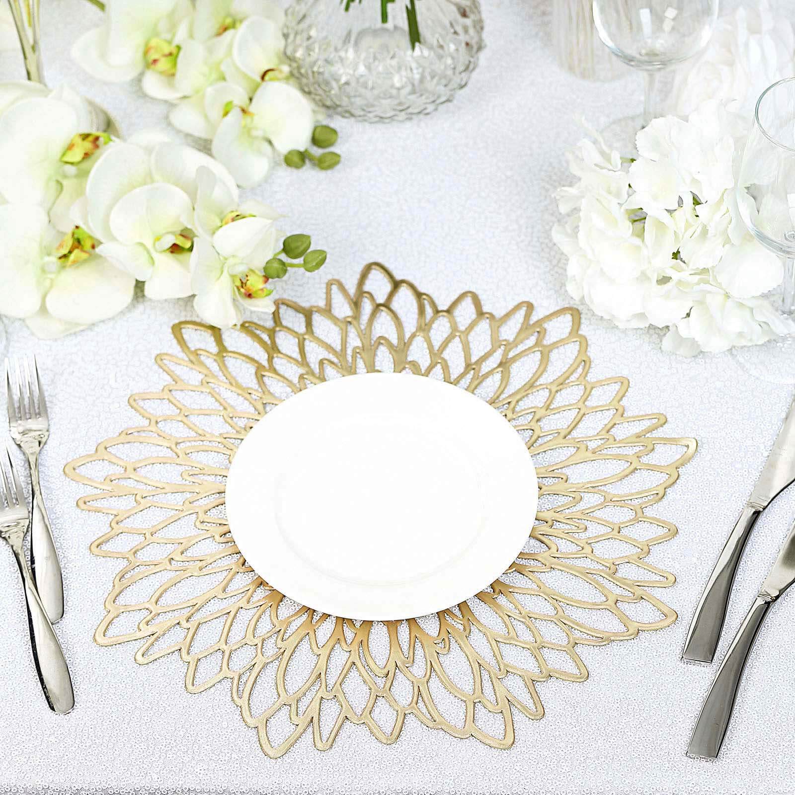 Hot Deal! 6-Pack Gold Floral Vinyl Round Non-Slip Dining Table Mats, 15"
