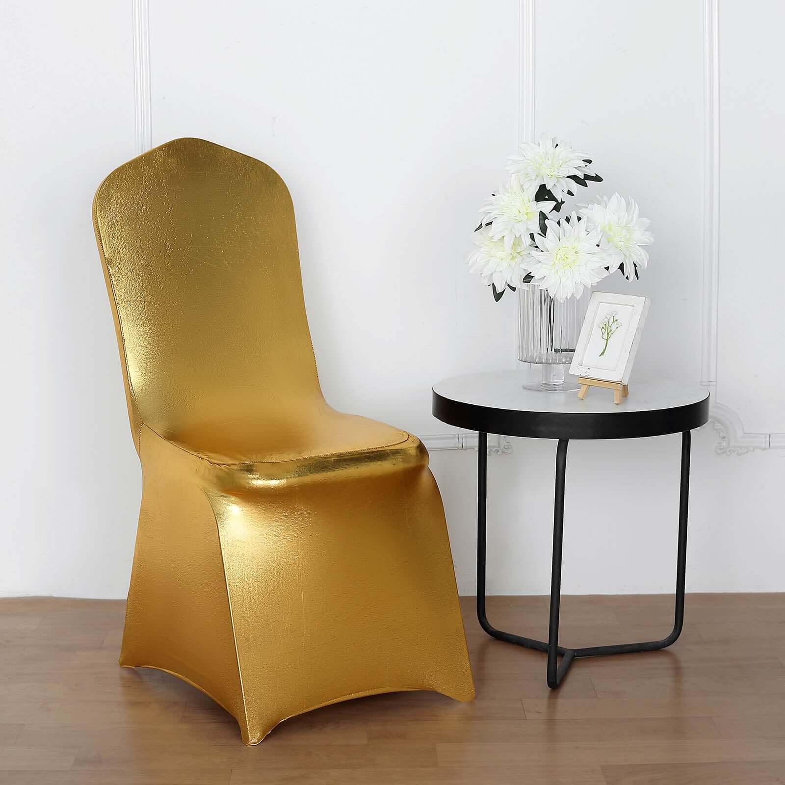 Premium Glittering Metallic Gold Spandex Banquet Chair Cover - Ideal for Special Events
