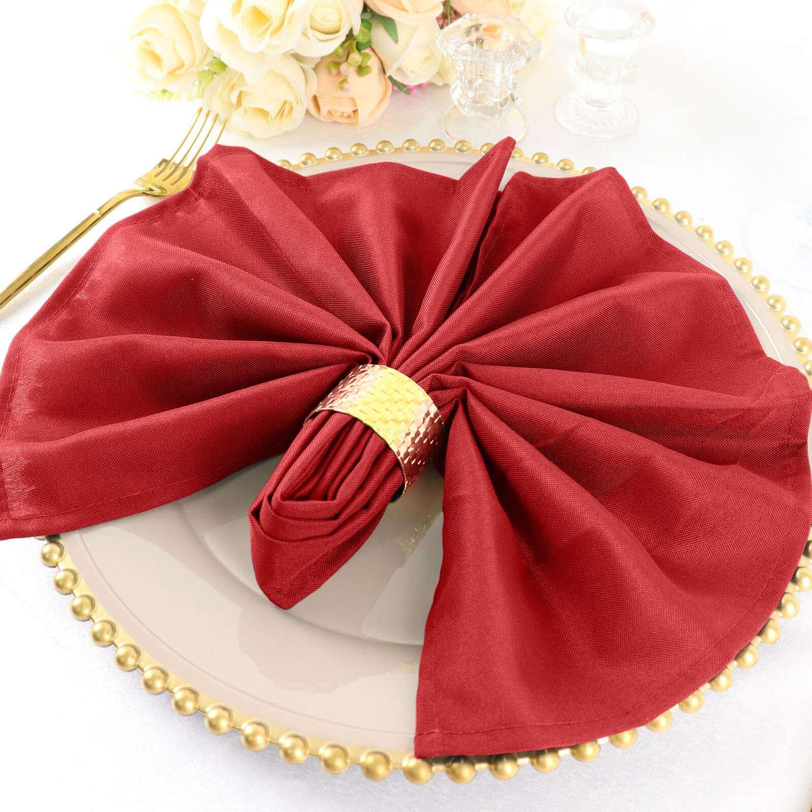 5-Pack Red 20x20 Polyester Napkins - Wrinkle-Free & Easy to Care
