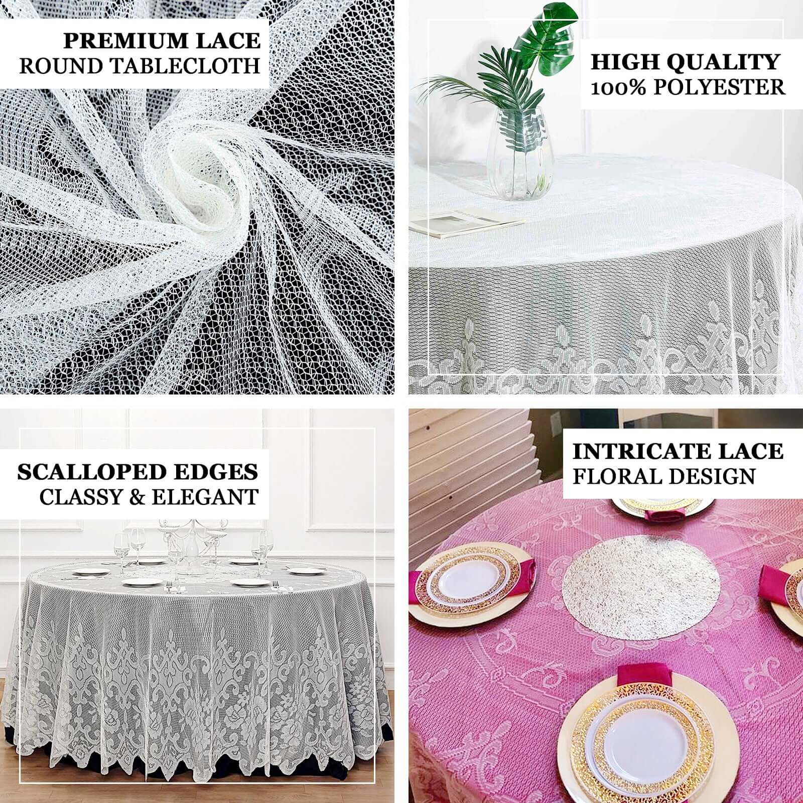 Premium White 108 Round Lace Tablecloth for Formal Events