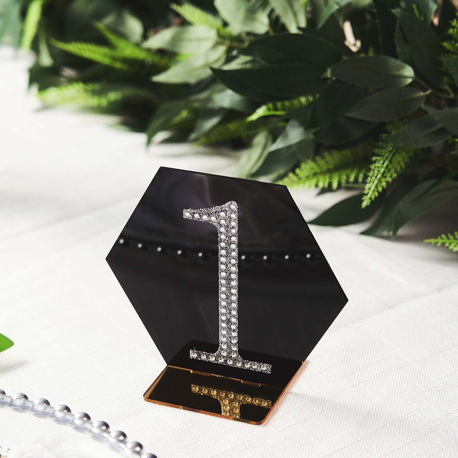 5-Pack Black/Gold Hexagon Acrylic Table Sign Holders - Ideal for Modern Event Centerpieces