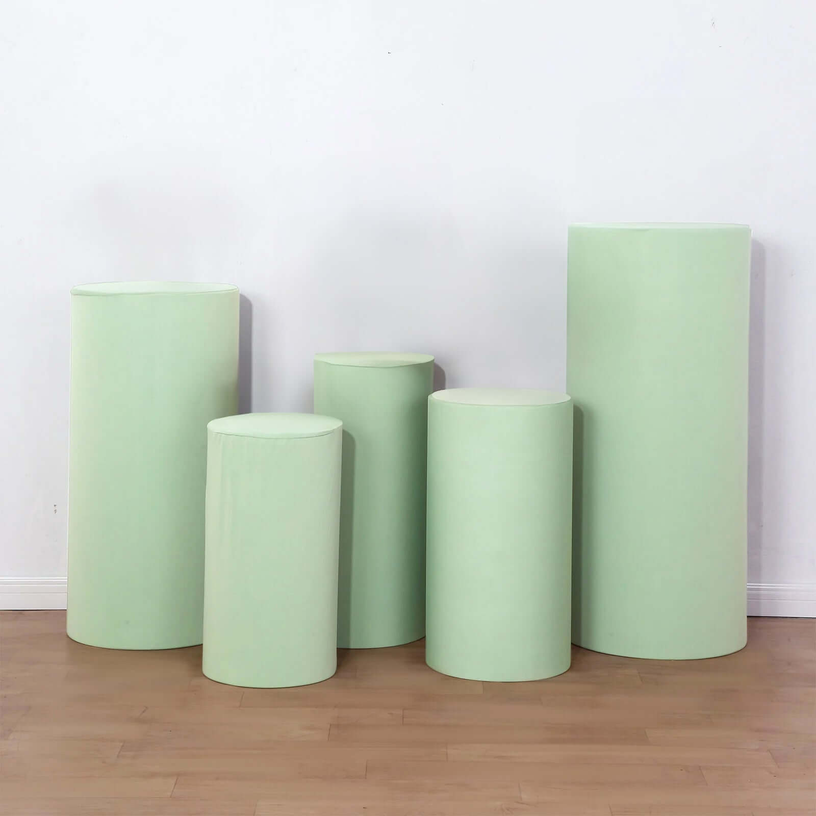 Special Offer! Set of 5 Stretchable Sage Green Spandex Cylinder Pedestal Stand Covers - 160 GSM