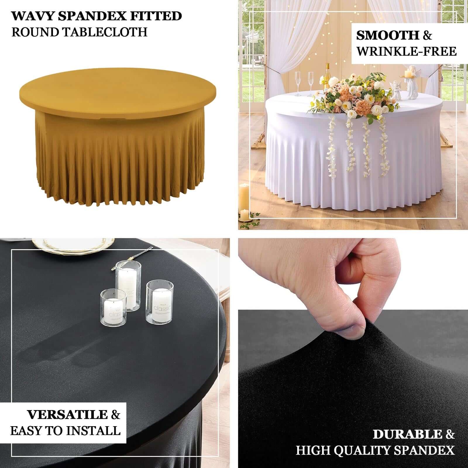 Ivory Spandex 5ft Round Table Skirt with Wave - like Style: A Stylish Table Cover