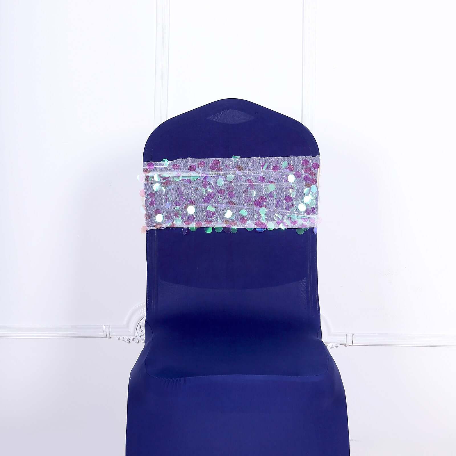 5-Piece Set of 13x10 Iridescent Payette Sequin Chair Sash Bands for Weddings & Events