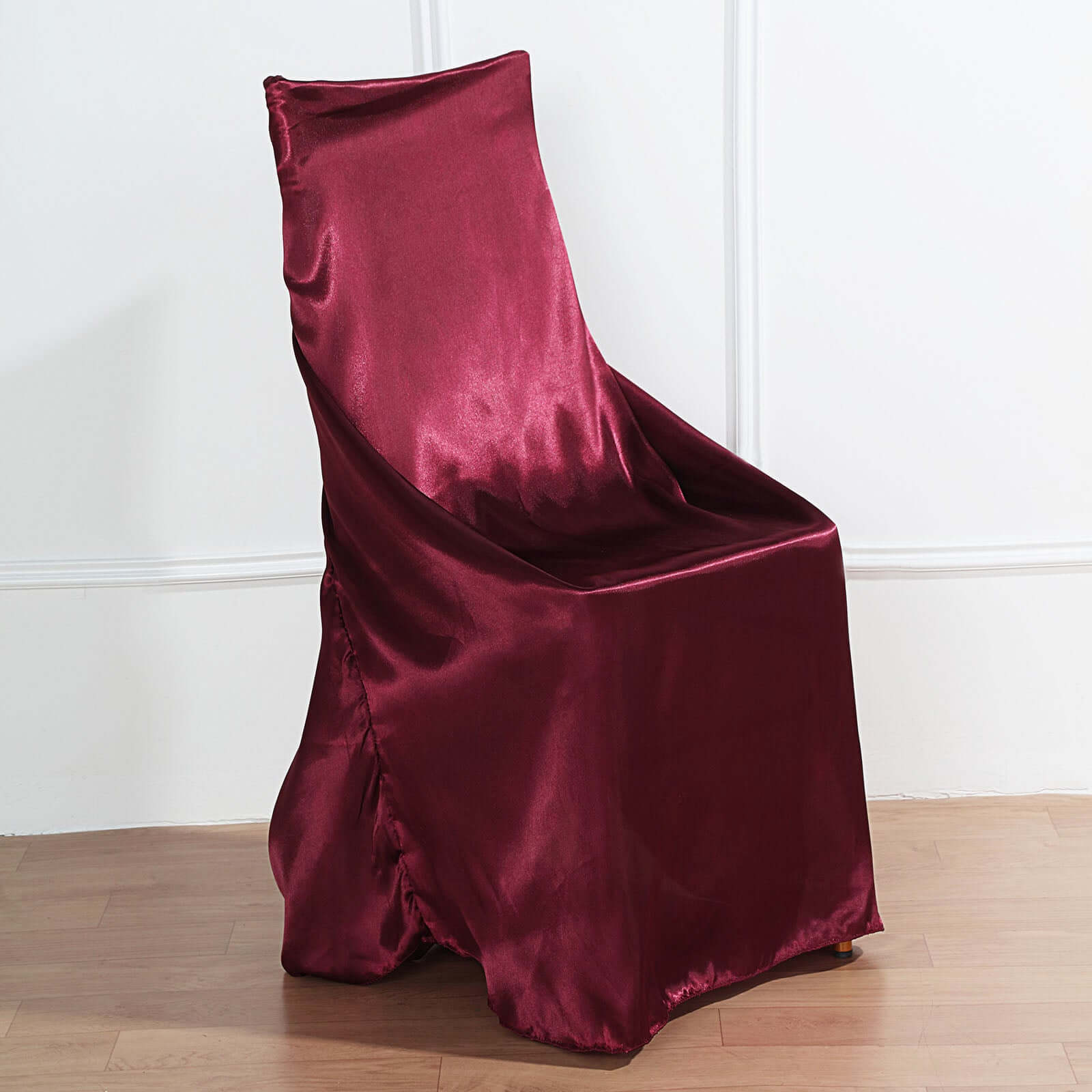 Burgundy Satin Self-Tie Chair Cover - Universal Design for Folding, Dining & Banquet Chairs