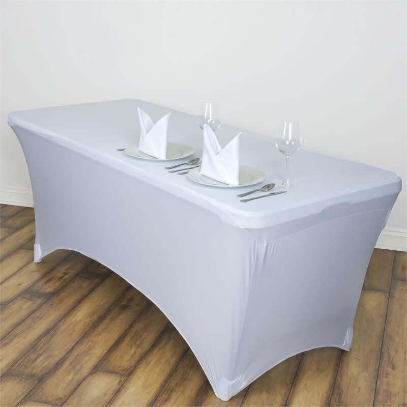 Premium White Stretch Spandex 6ft Rectangle Tablecloth - Ideal for Events & Presentations