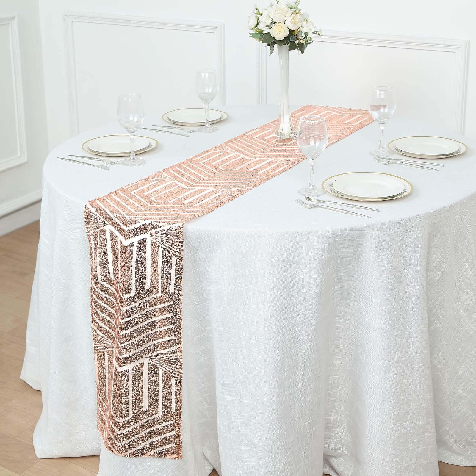 Hot! Rose Gold Sequin 12x108 Table Runner with Diamond Glitz