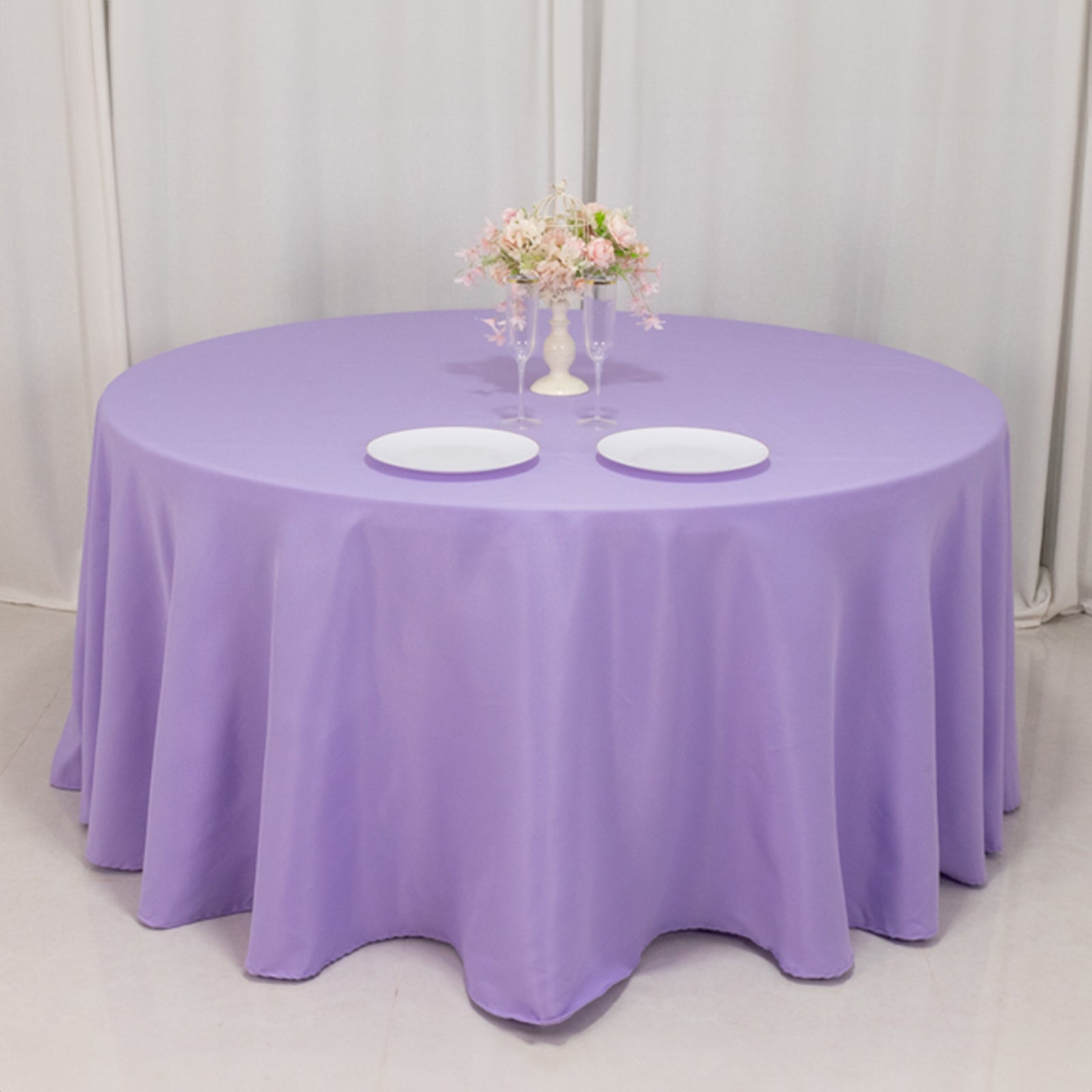Hot Sale! Seamless 220GSM Wrinkle-Resistant 120' Dia. Premium Polyester Round Tablecloth in Lavender Lilac