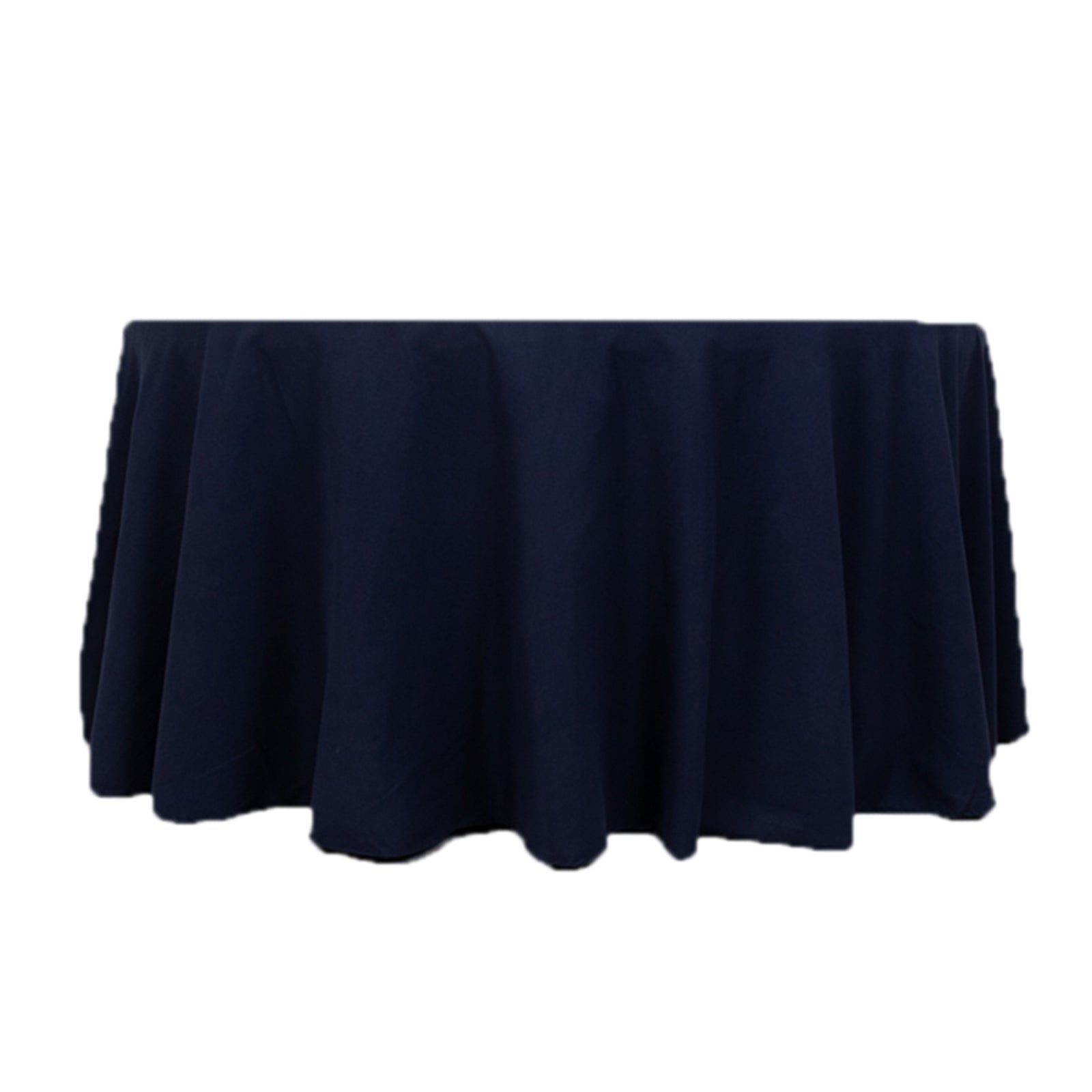 Navy Blue 120" Cotton Blend Seamless Wrinkle-Resistant Round Tablecloth - Ideal for Events!