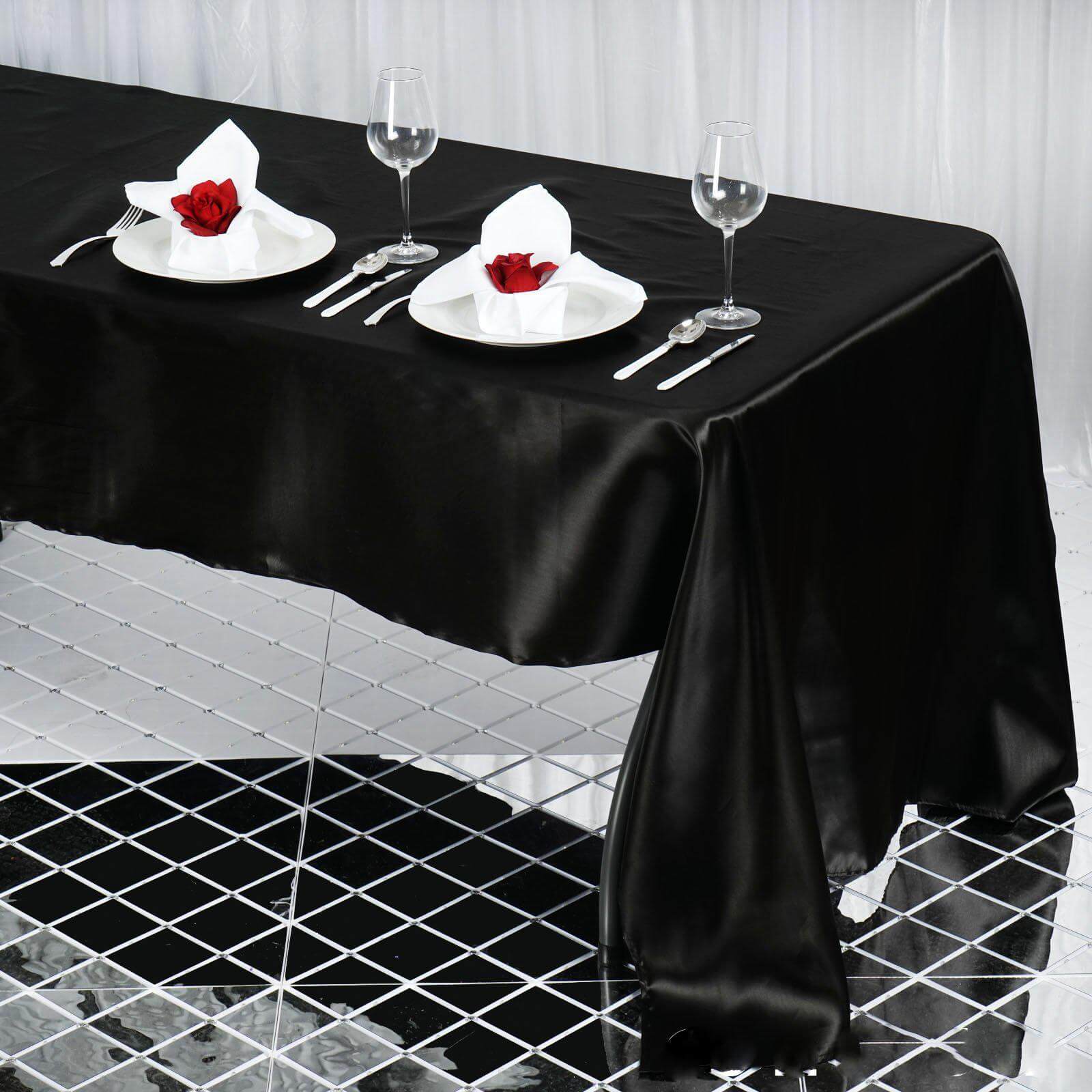 Black Satin 60x126 Rectangular Tablecloth - Lustrous and Stain-Resistant