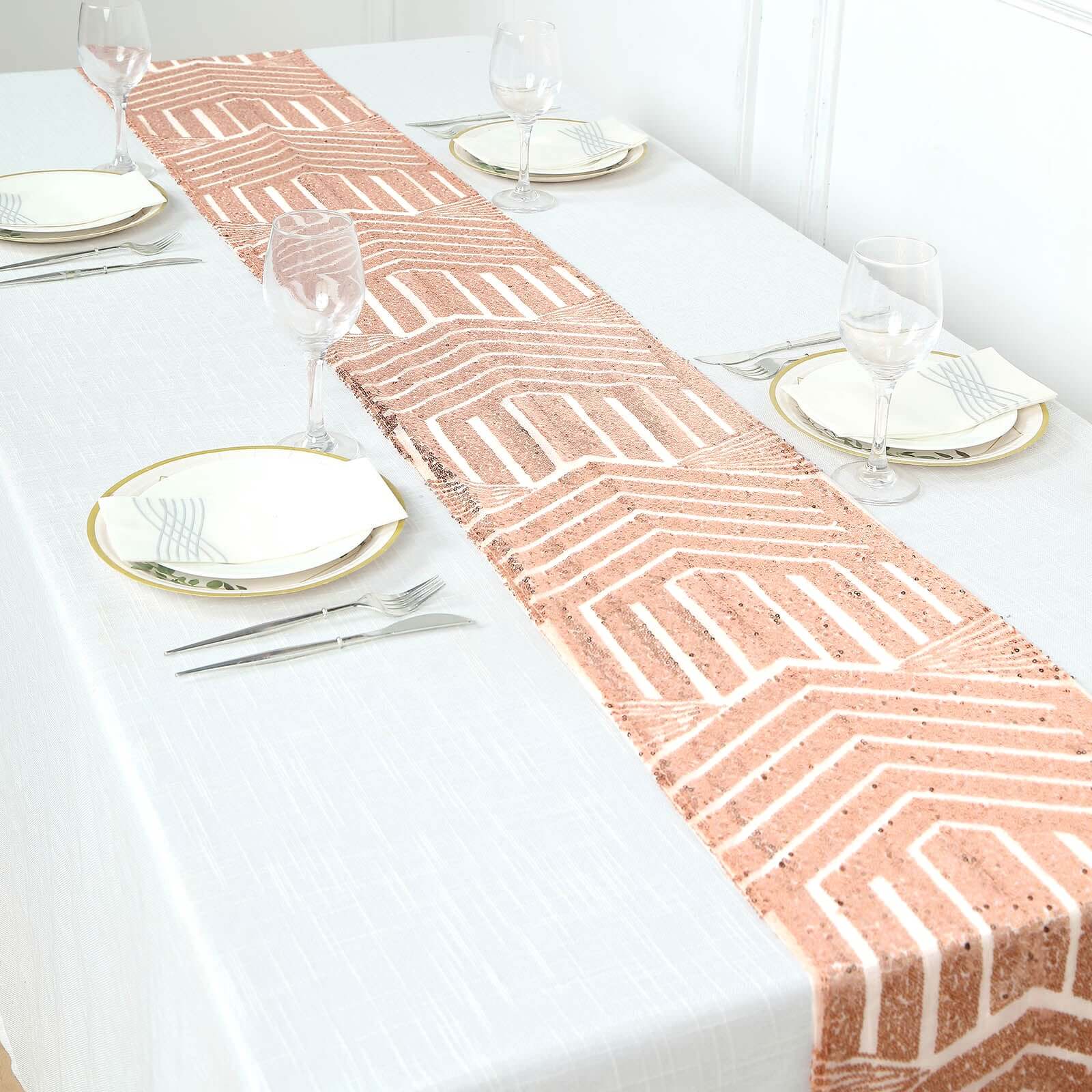 Hot! Rose Gold Sequin 12x108 Table Runner with Diamond Glitz