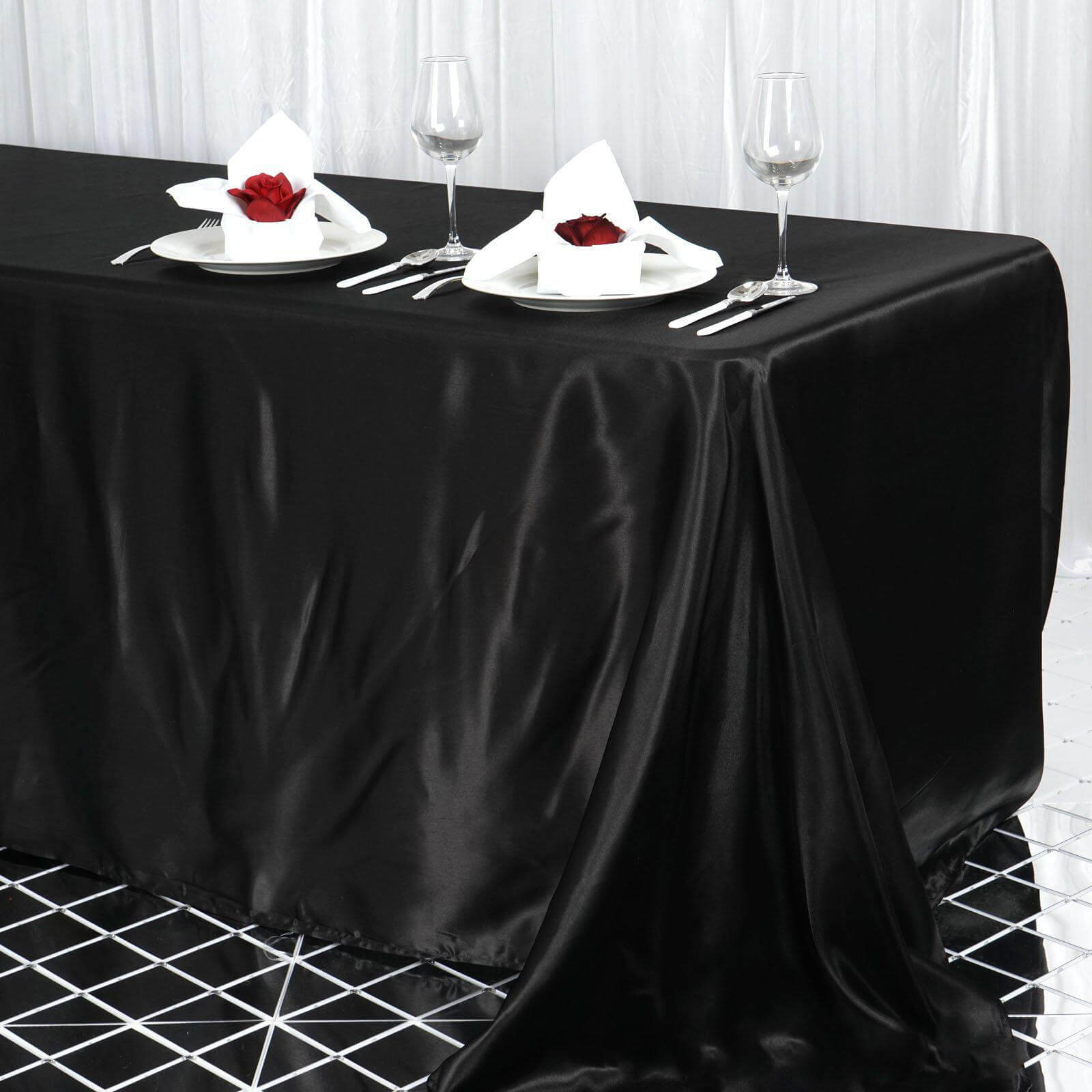 Black Seamless Satin 90x156 Rectangular Tablecloth for Weddings and Events
