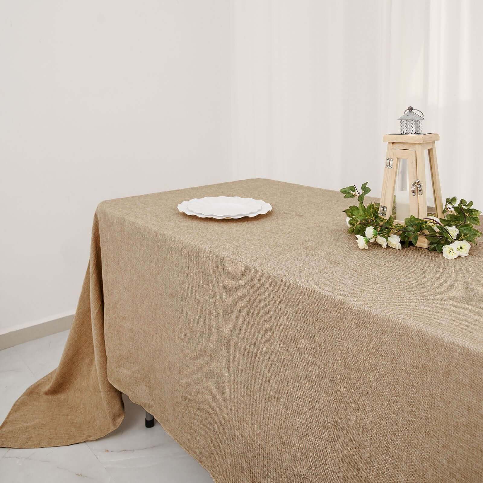 Natural Faux Burlap Rectangle Tablecloth for Rustic Events - 60x102