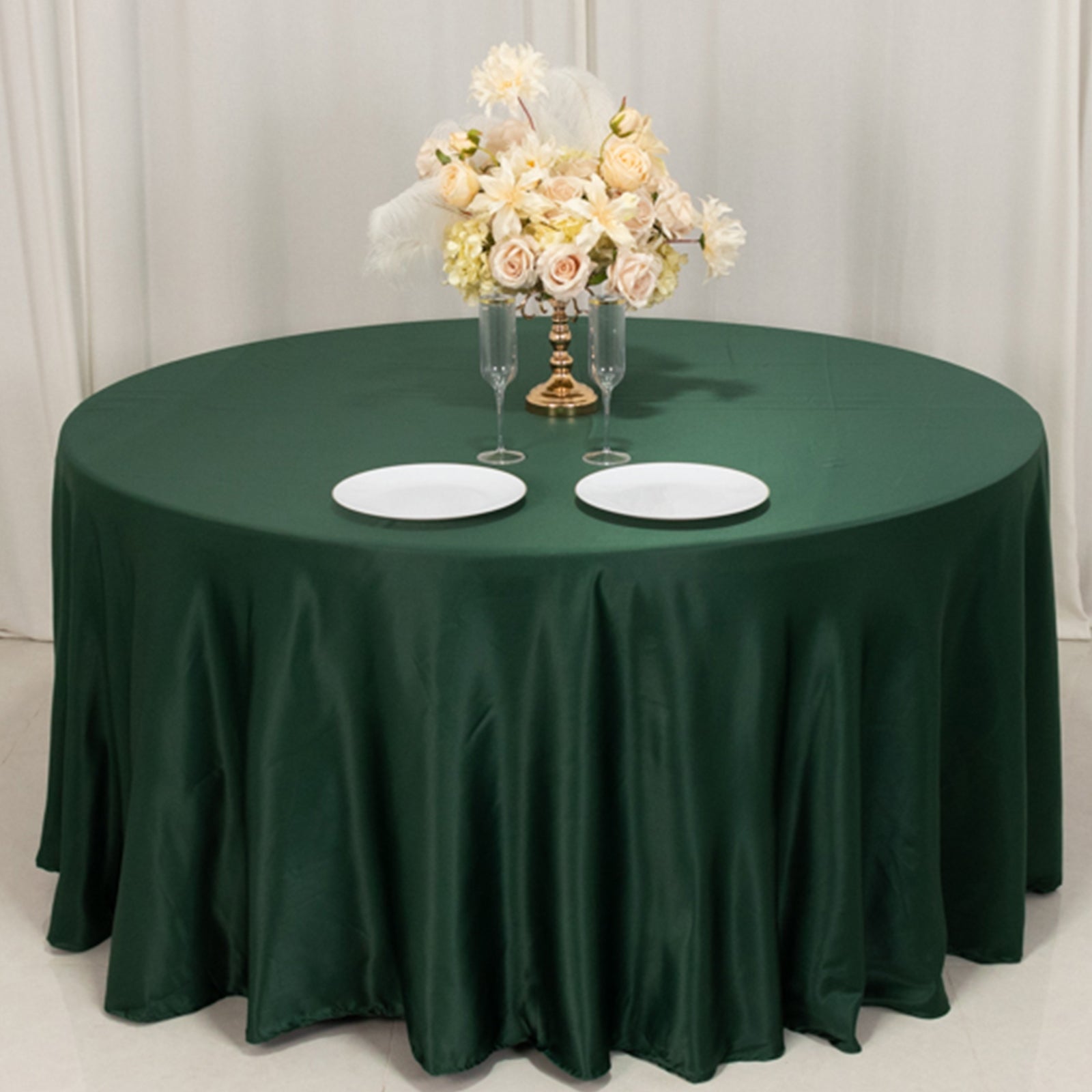 Exclusive Lamour Satin 120-Inch Round Tablecloth in Hunter Emerald Green - Soft Sheen & Seamless