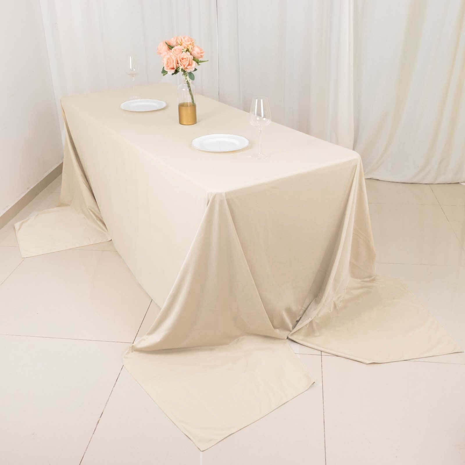 Premium Wrinkle-Free & Stain-Resistant Seamless Beige Scuba Rectangular Tablecloth 90x156