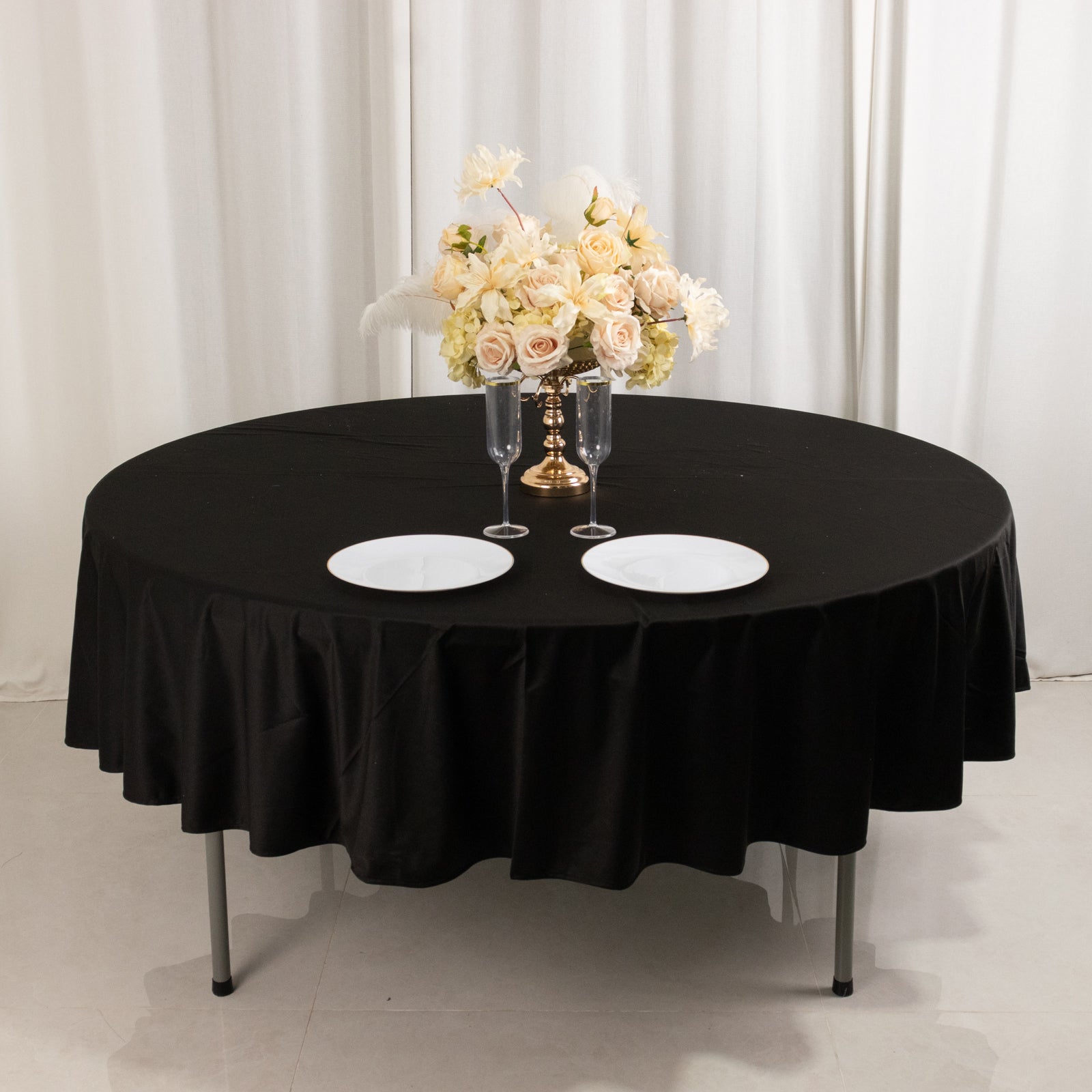 Exclusive Black 90' Round Scuba Tablecloth - Wrinkle & Stain Free for Weddings and Banquets