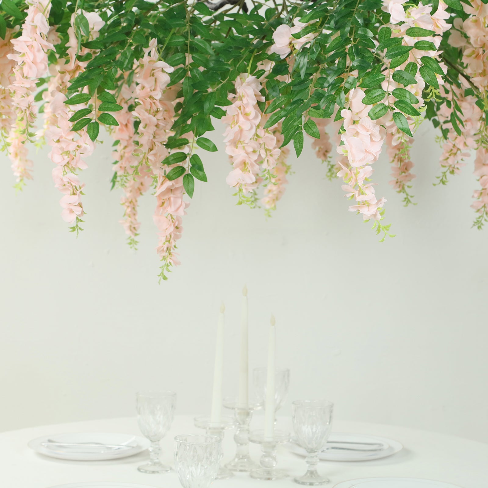 Hot Sale! 55-Inch Blush Artificial Silk Wisteria Vine Round Hanging Floral Chandelier with Detachable Branches