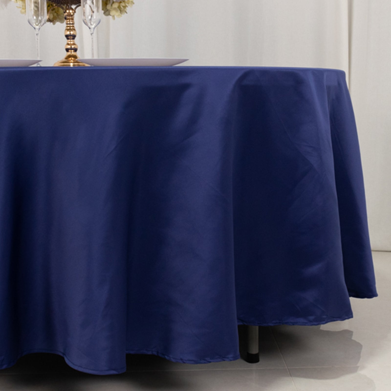 Navy Blue Lamour Satin 108-Inch Round Tablecloth - Durable Silk-Like Table Cover for Special Events