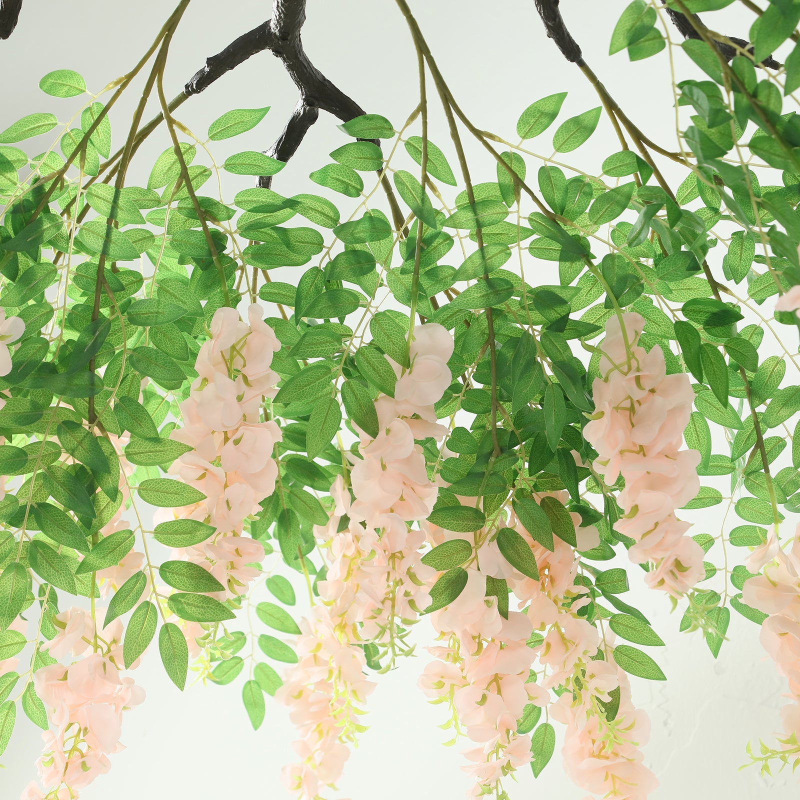 Hot Sale! 55-Inch Blush Artificial Silk Wisteria Vine Round Hanging Floral Chandelier with Detachable Branches