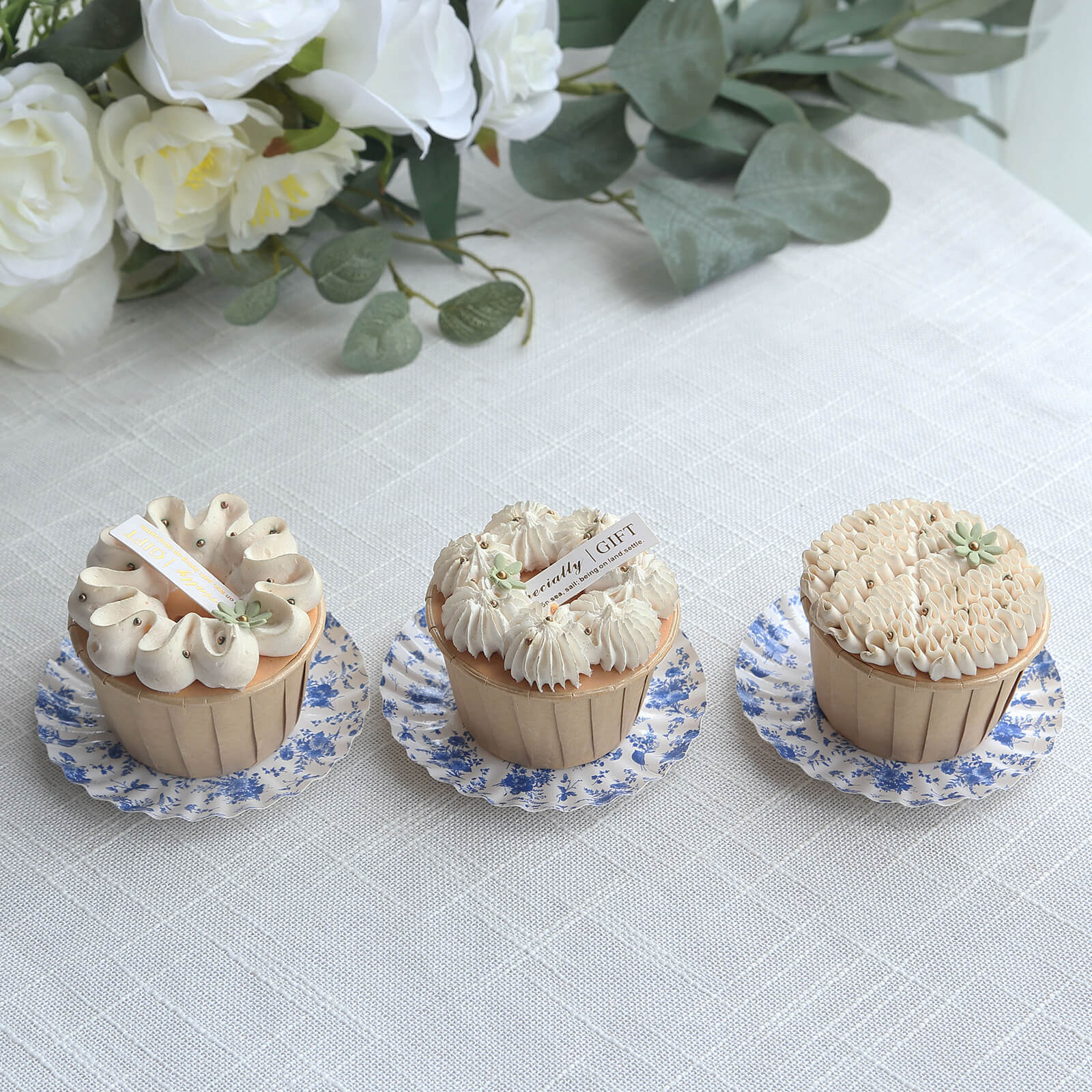 Hot Deal! 100-Pack Disposable White Paper Dessert Plates with Blue French Toile Design & Scalloped Rim