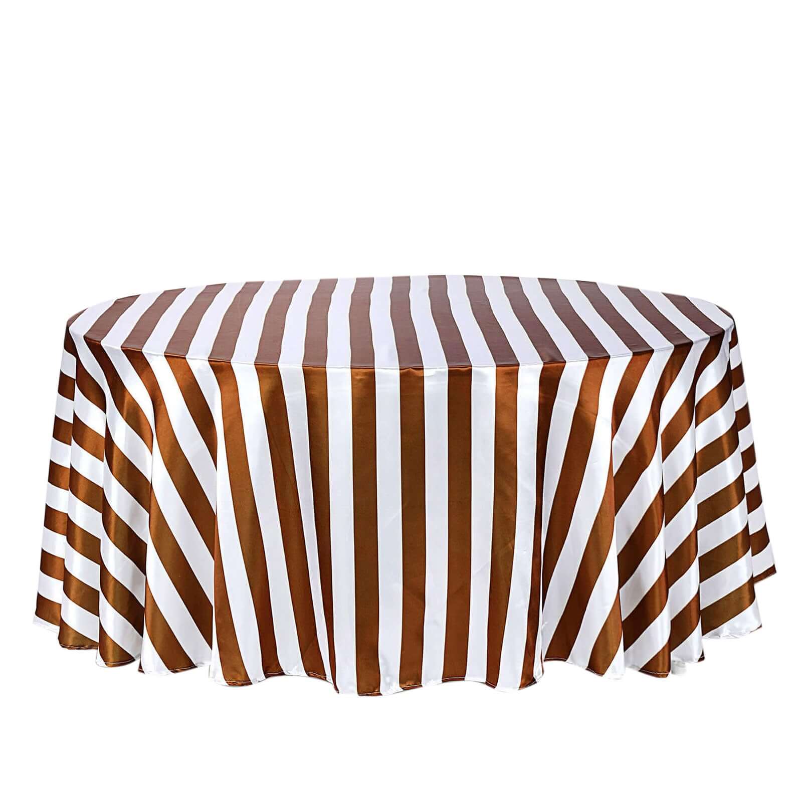 Hot Sale! 120-Inch Round Gold/White Stripe Satin Tablecloth with Seamless Smooth Finish