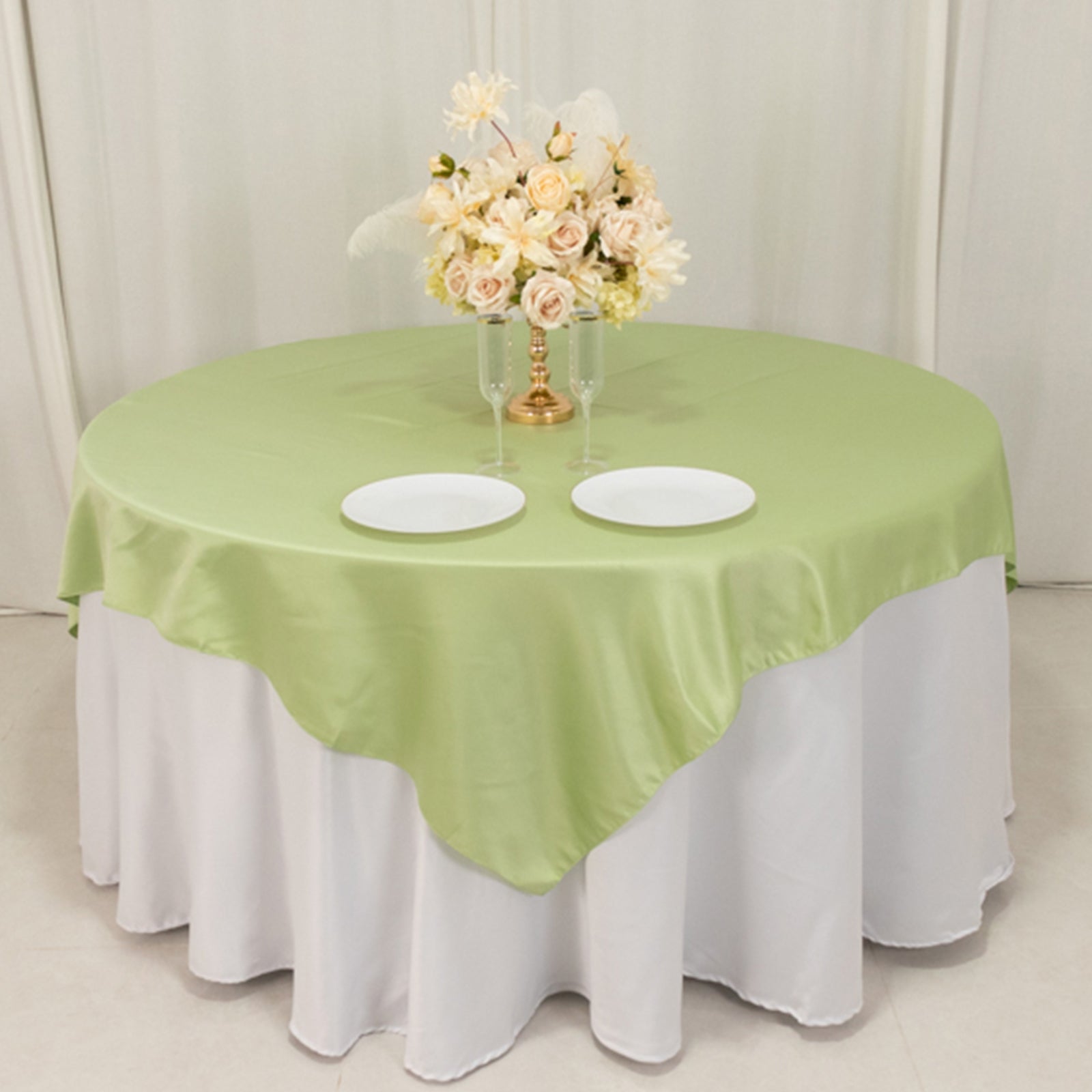 Sage Green Lamour Satin 72x72 Square Table Overlay with Smooth Finish
