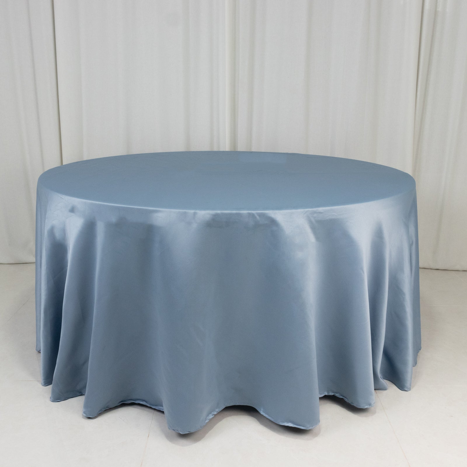 Hot! Dusty Blue Lamour Satin 120" Round Seamless Tablecloth with Soft Sheen