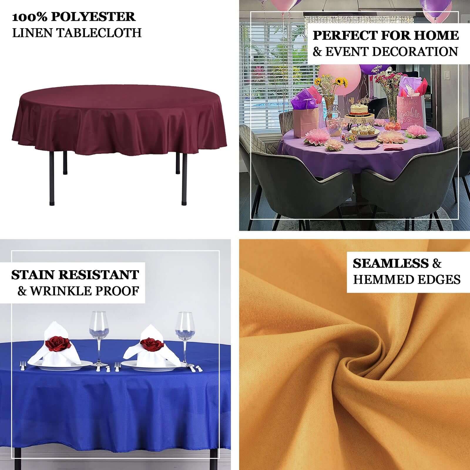 Amazing Durable & Wrinkle-Resistant 70-Inch Polyester Round Tablecloth in Chocolate Color