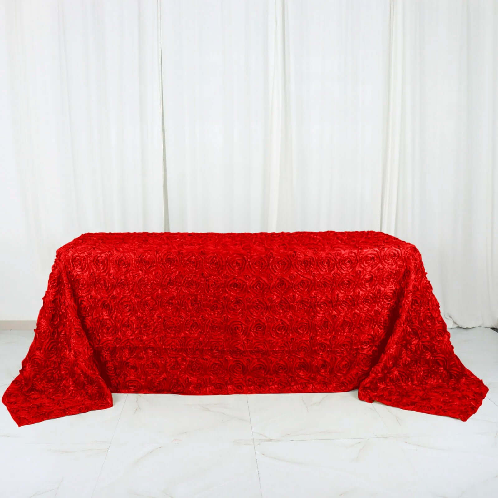 Hot Deal! Red Satin 90x132 Rectangle Tablecloth with 3D Rosette