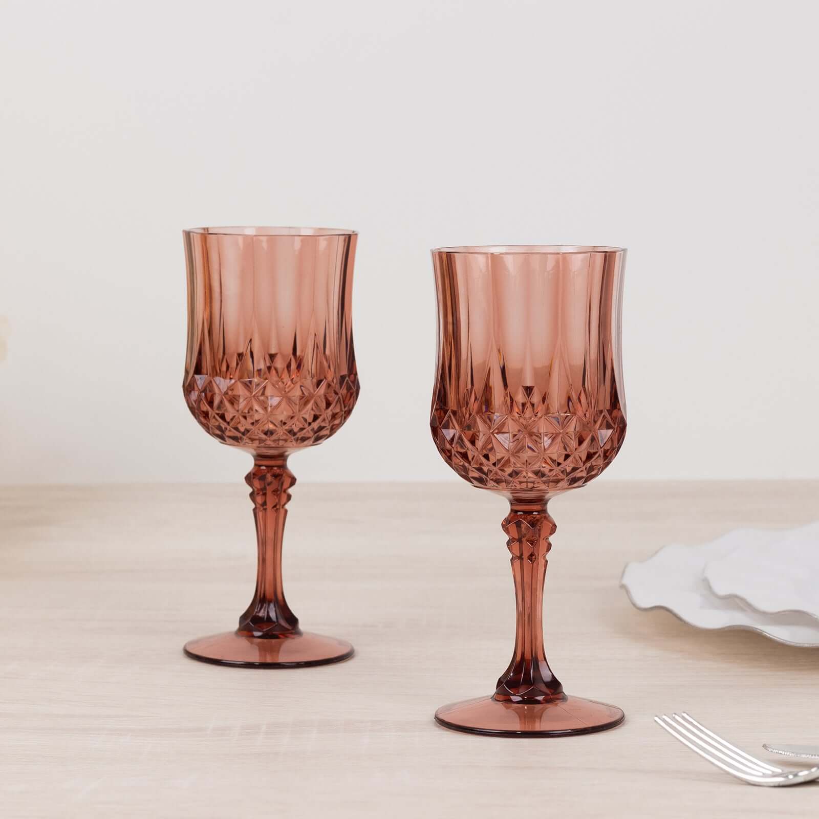Hot Deal! 6-Pack 8oz Shatterproof Dusty Rose Plastic Cocktail Goblets with Crystal Cut