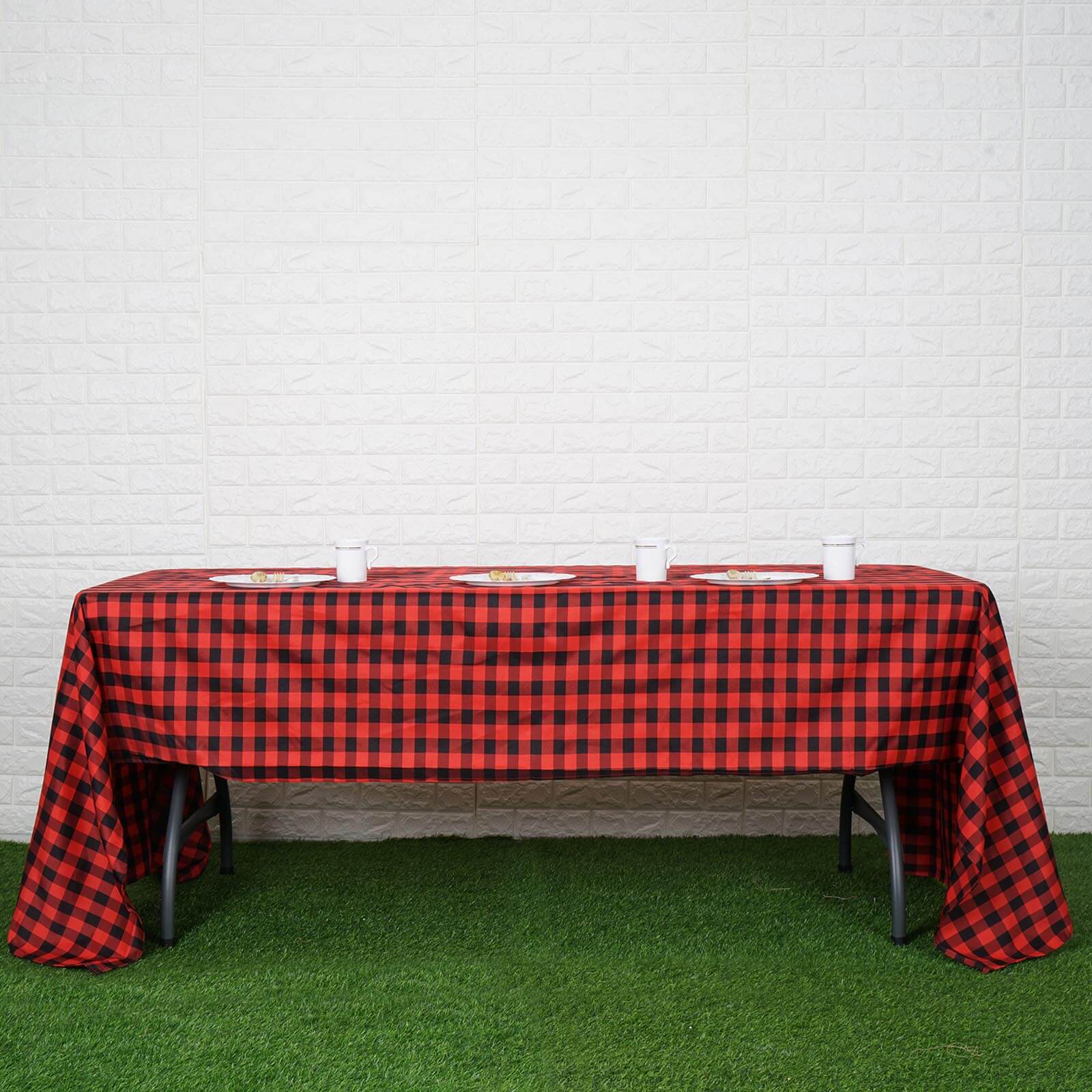 Hot! 60x126 Polyester Rectangle Buffalo Plaid Black/Red Tablecloth