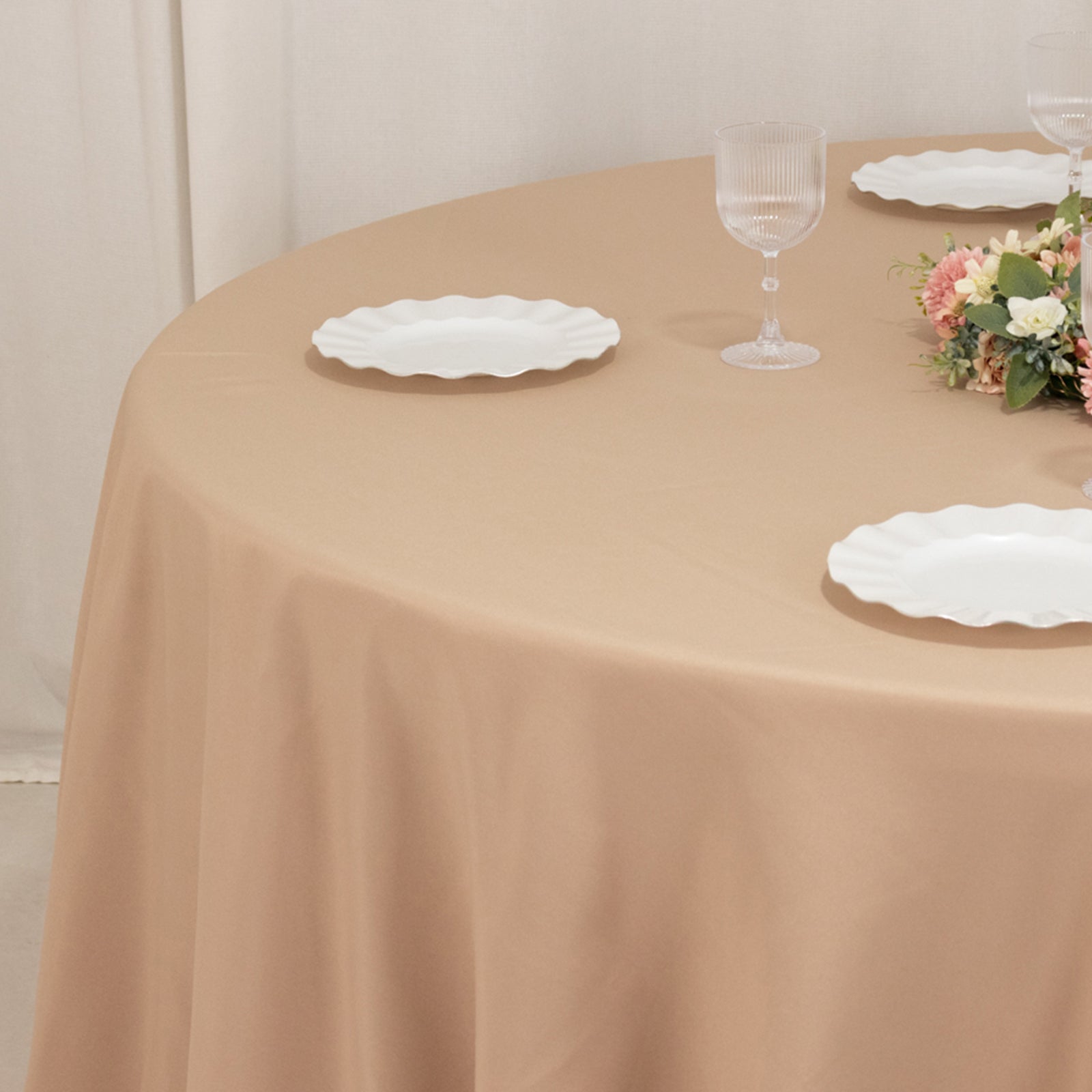 Exclusive 120' Dia. Nude Premium Polyester Round Tablecloth - 220GSM Seamless & Wrinkle-Resistant