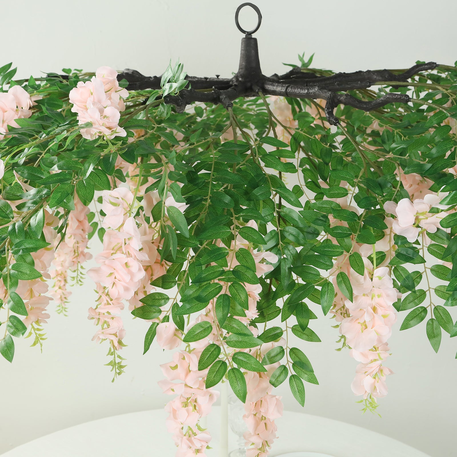 Hot Sale! 55-Inch Blush Artificial Silk Wisteria Vine Round Hanging Floral Chandelier with Detachable Branches