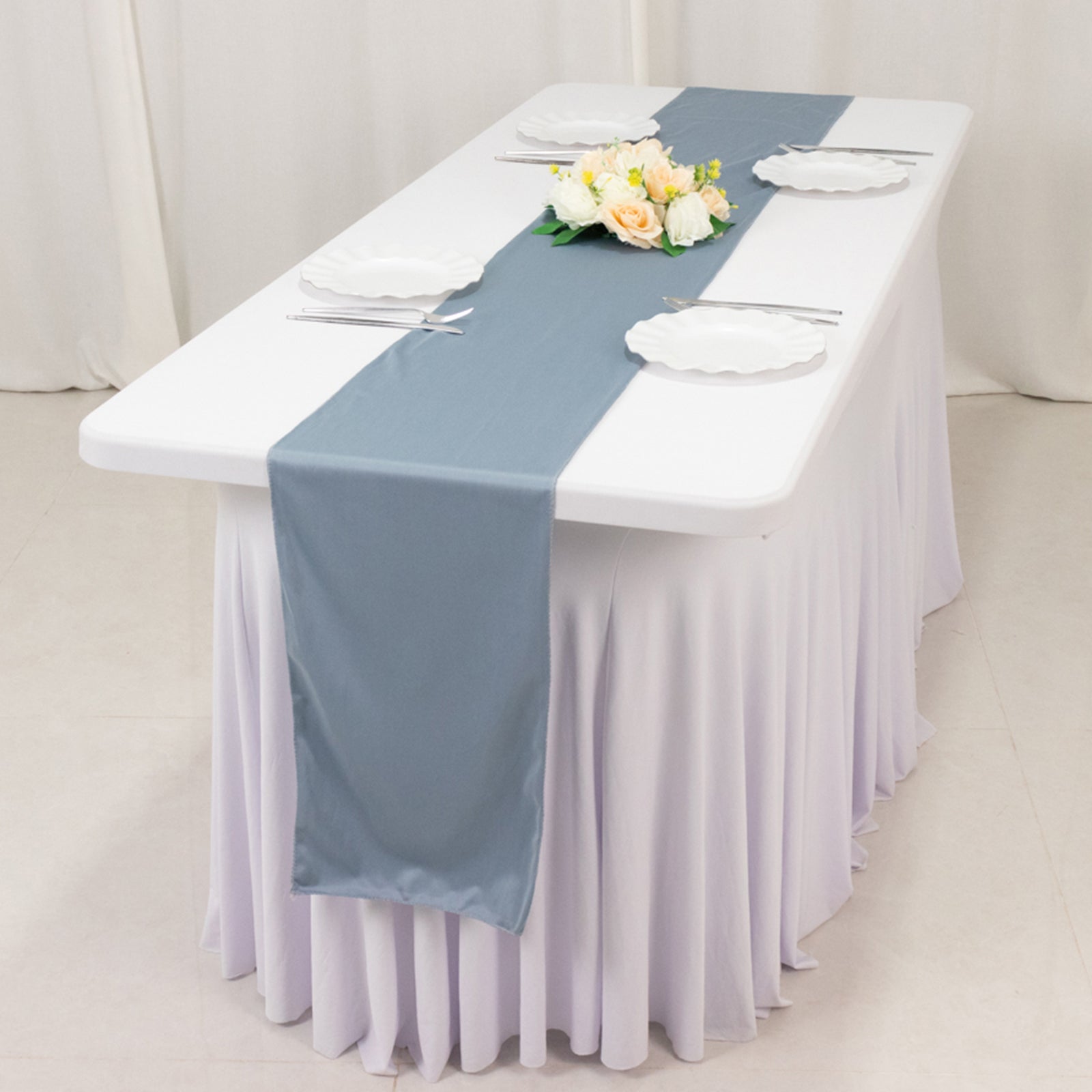 Wrinkle-Free Dusty Blue 12x108 Premium Scuba Polyester Table Runner