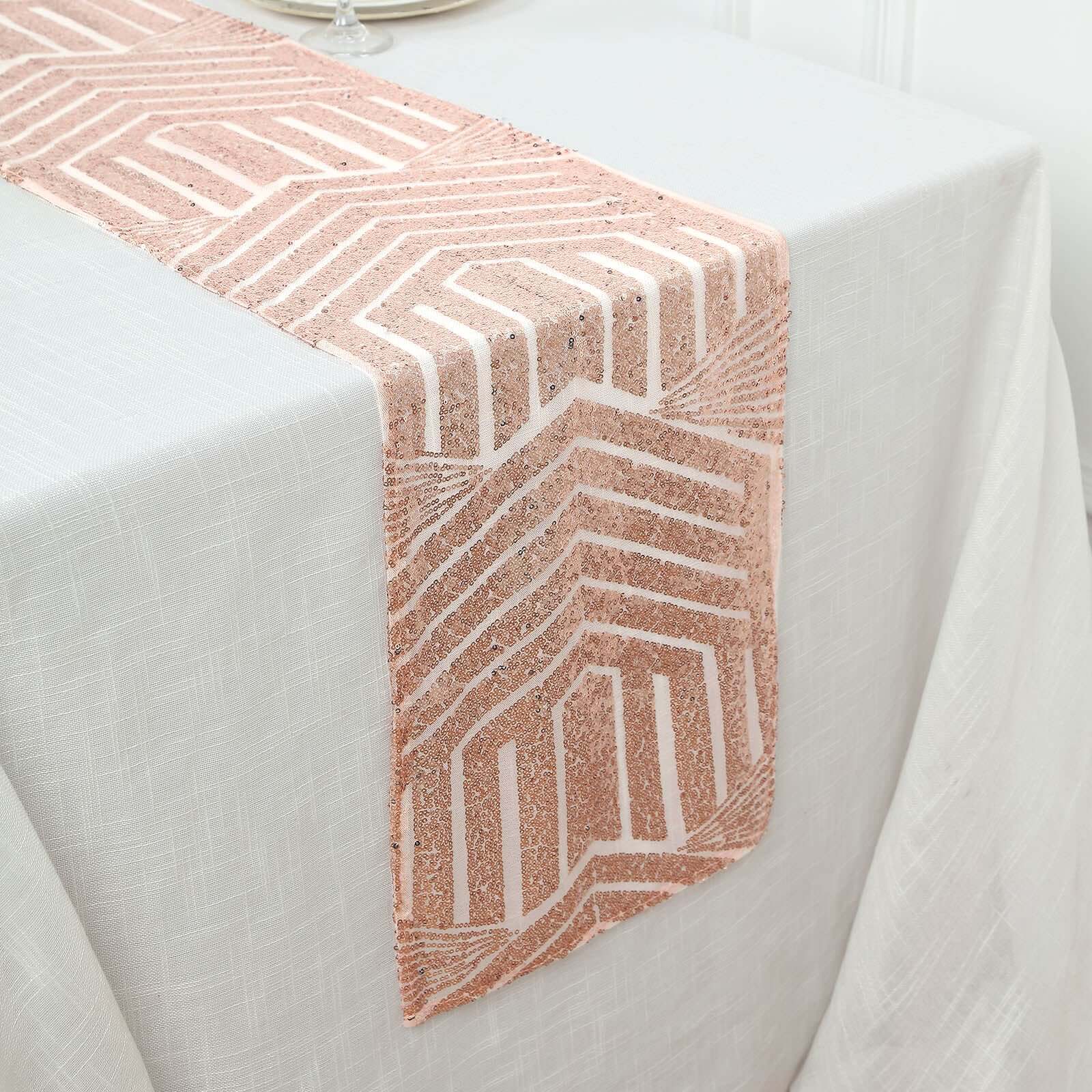 Hot! Rose Gold Sequin 12x108 Table Runner with Diamond Glitz