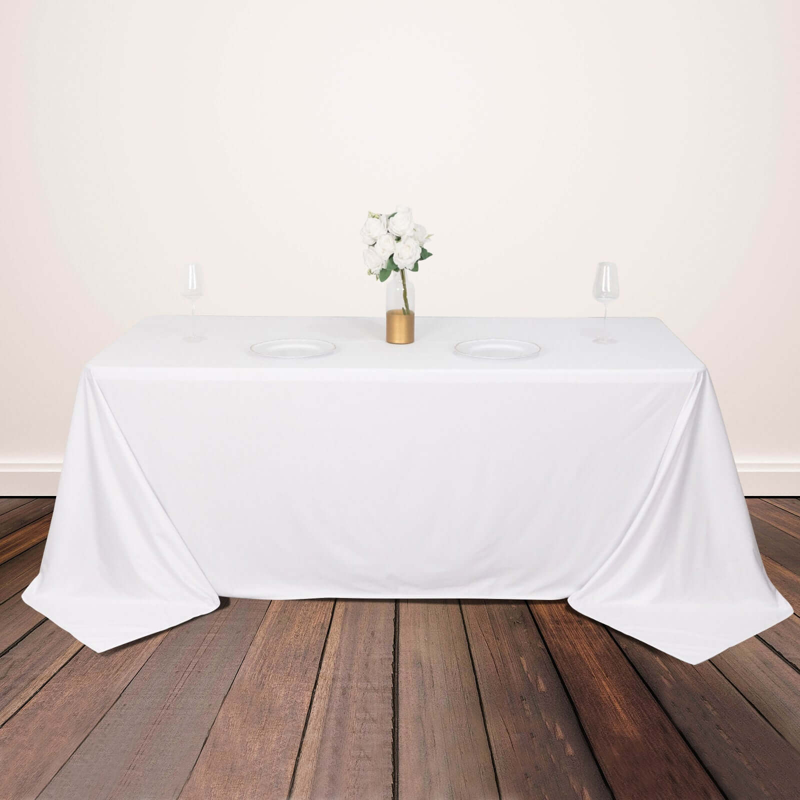 White Premium Seamless Scuba Polyester Tablecloth - 90x132, Wrinkle & Stain Free for Weddings & Parties