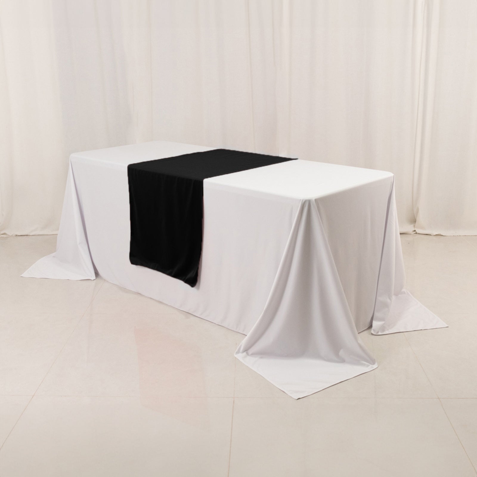 Black 24x72 Wide Polyester Table Runner - Durable for Trade Shows, Great Value!