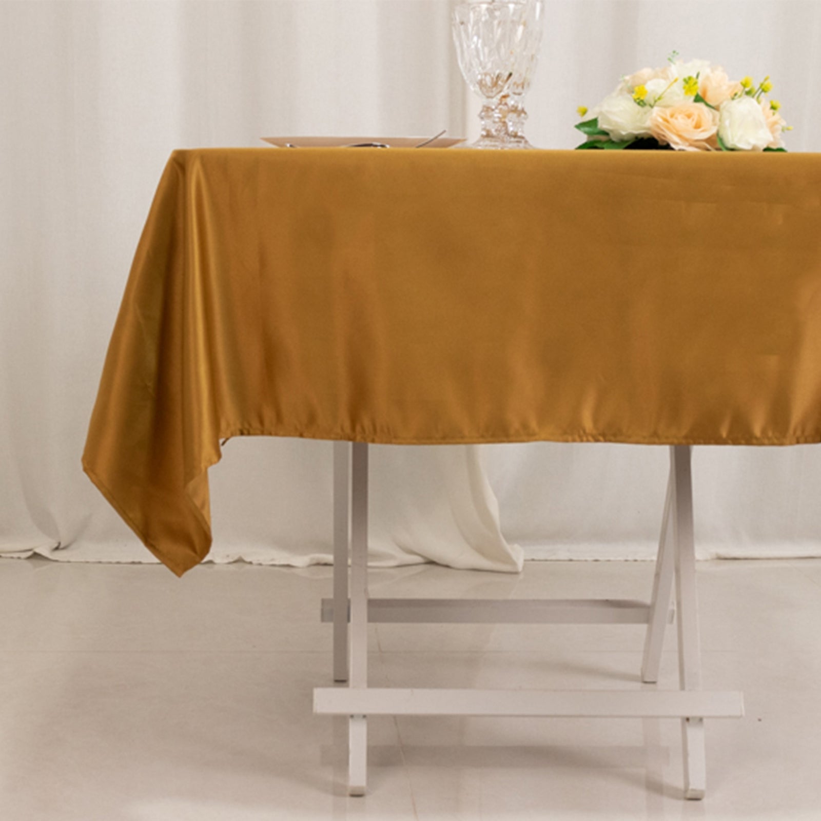 Gold 54x54 Square Lamour Satin Tablecloth - Durable Silk-Like Cover for Events