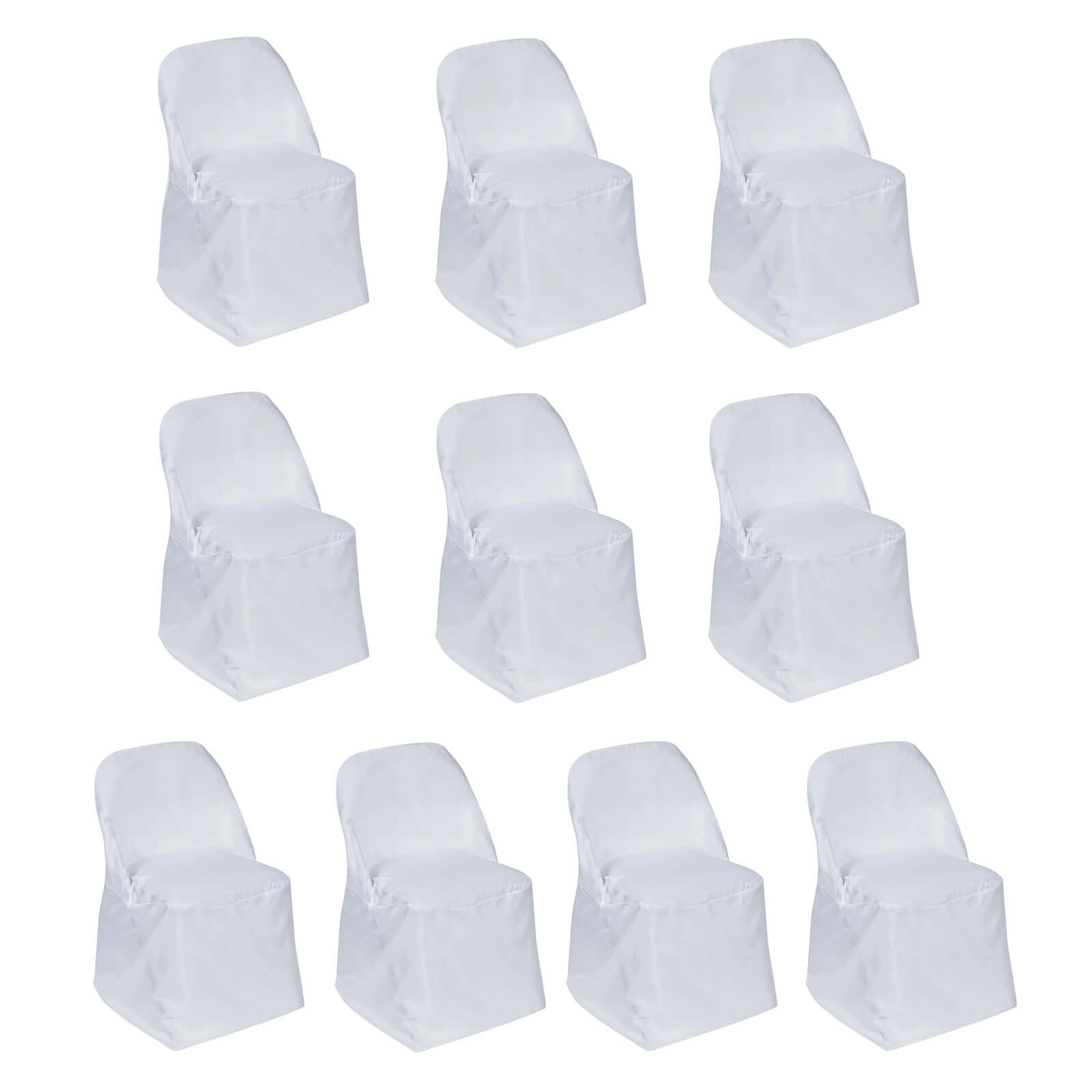 10-Piece White Polyester Slip-On Chair Covers for Folding Chairs - Wrinkle & Stain Resistant