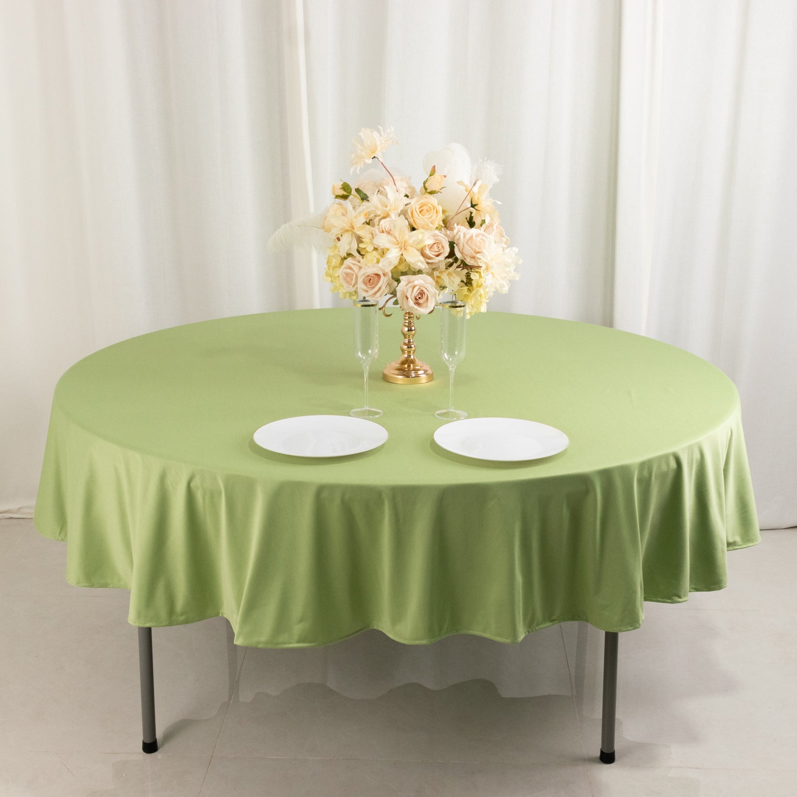 Exclusive Sage Green 90' Round Scuba Tablecloth - Wrinkle & Stain Resistant