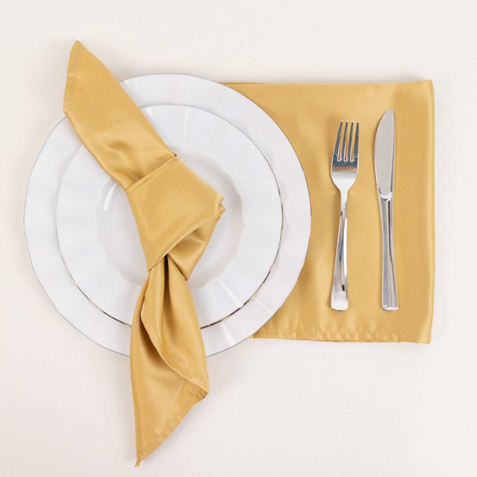 Get 5-Pack of Lamour Satin Dinner Napkins in Champagne, 20x20 Size