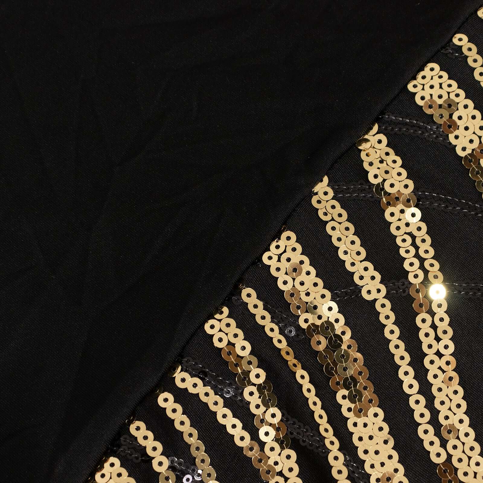 Black/Gold Wave Embroidered Four-Way Stretch Sequin Spandex Tablecloth for Luxe Events