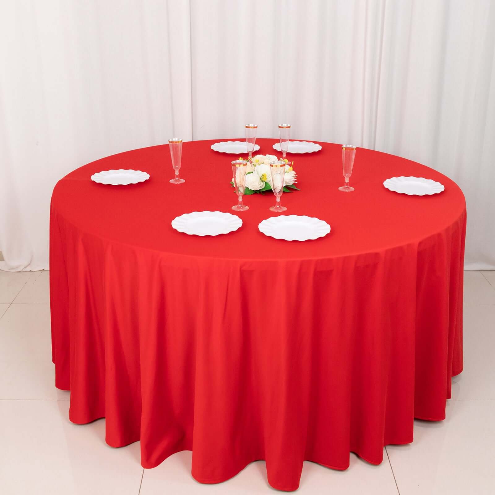 Red Premium Scuba 120-Inch Round Tablecloth - Wrinkle & Stain Resistant