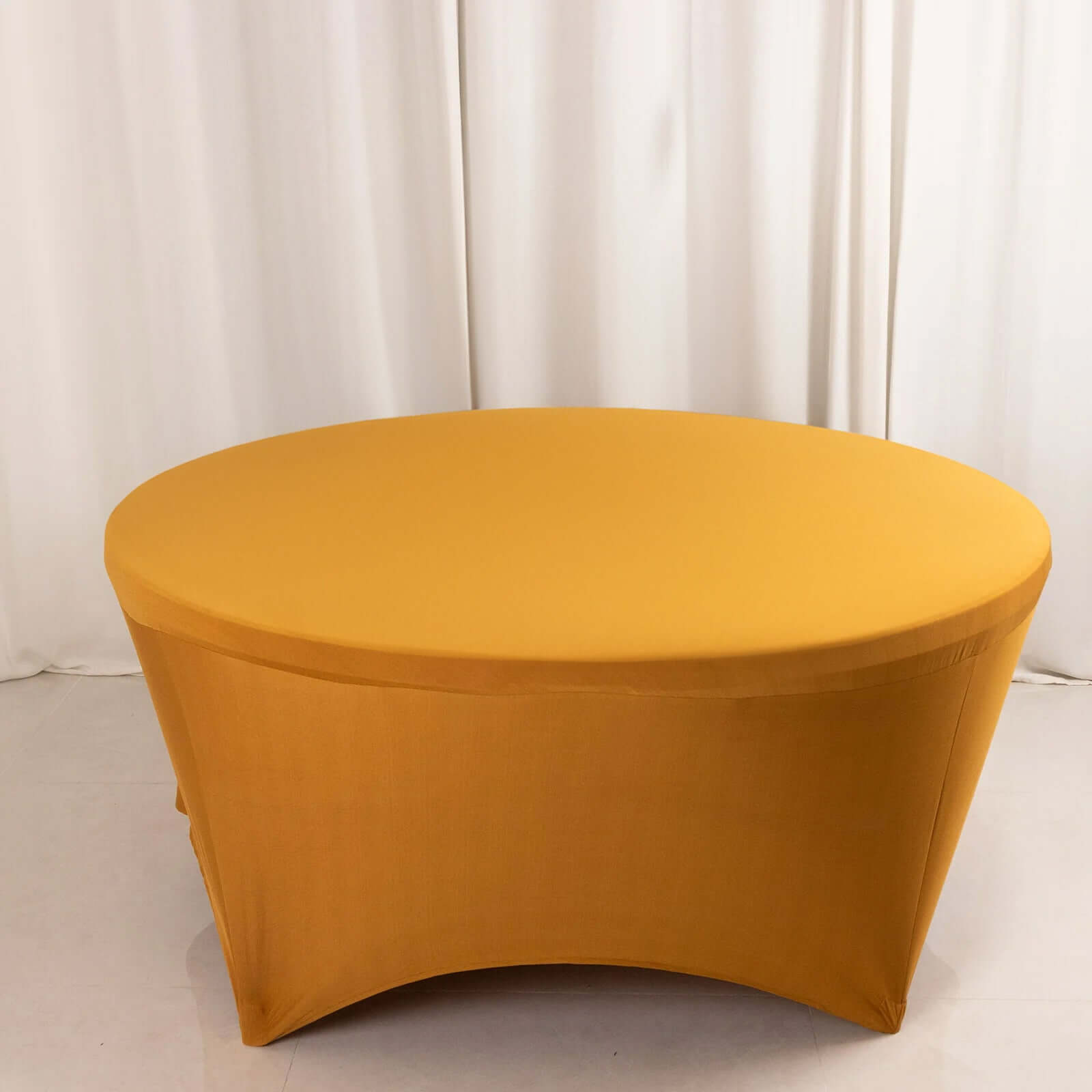 Durable Gold Stretch Spandex 6ft Round Tablecloth - Ideal for Events & Presentations