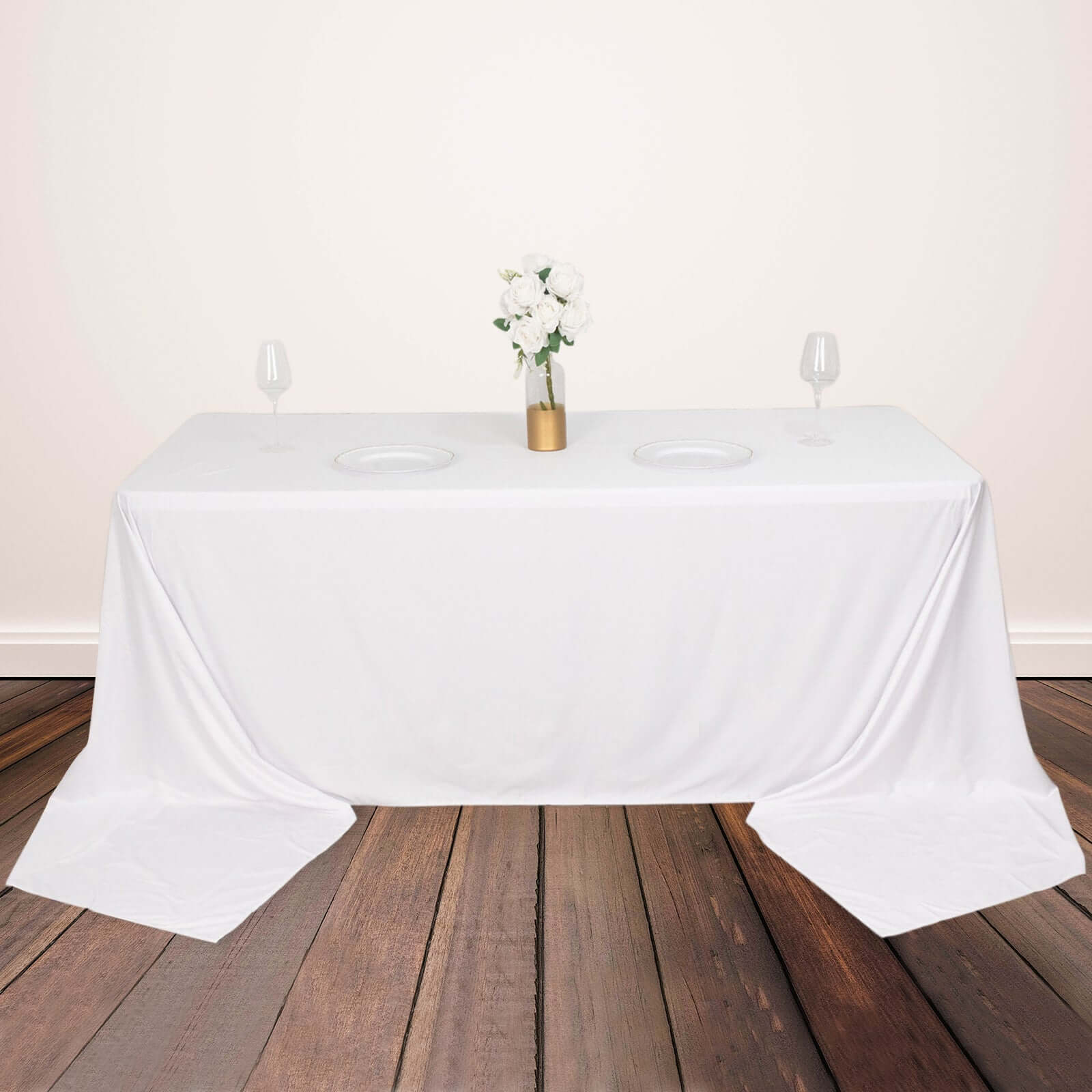 Premium Wrinkle-Free, Stain-Resistant White Scuba Tablecloth for Weddings & Parties